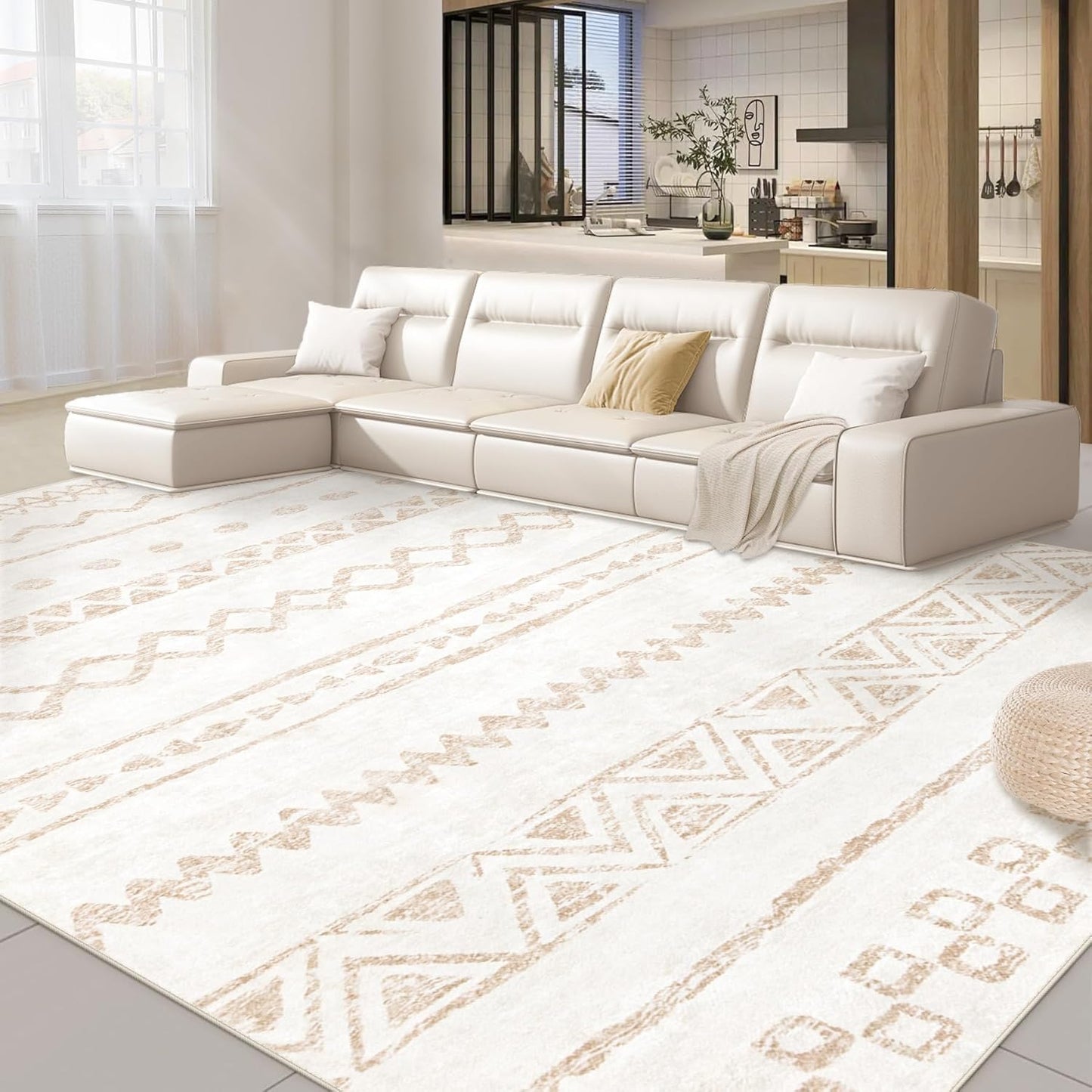 Washable Large Area Rug for Living Room: Modern Geometric Design