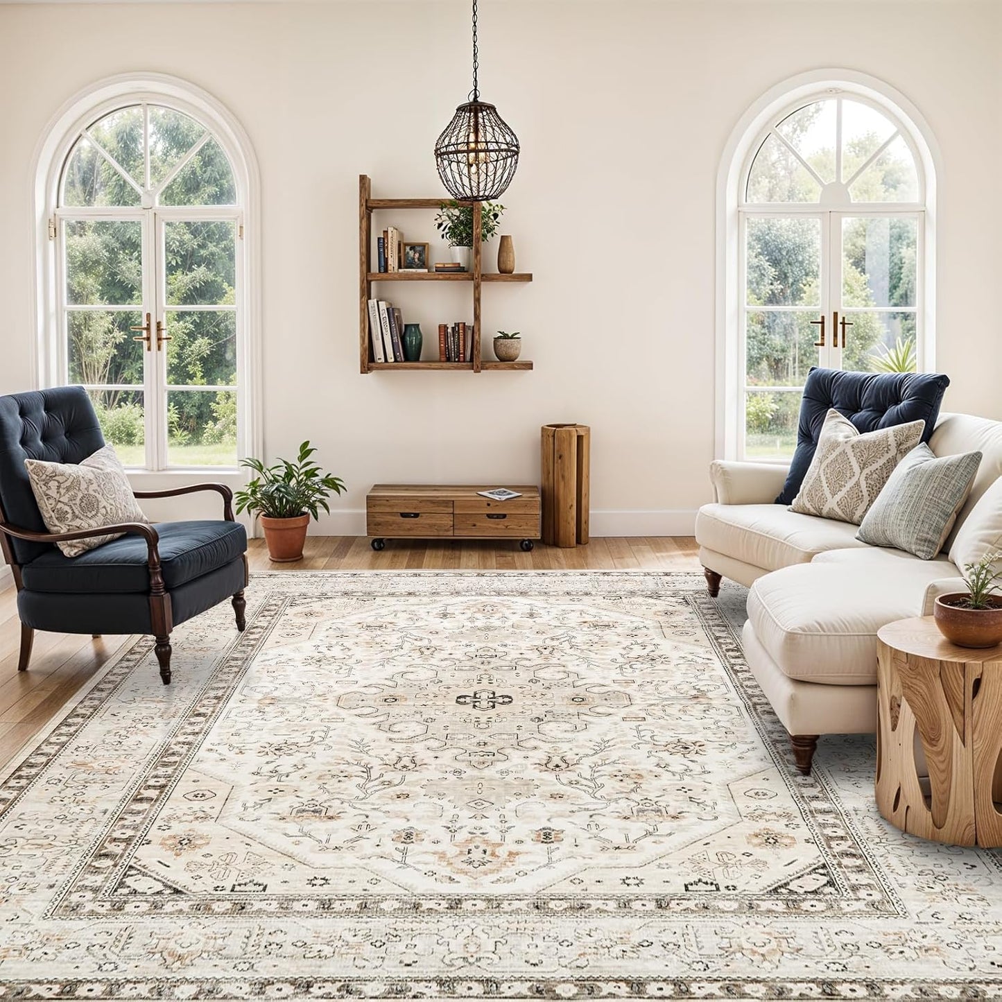 Washable Area Rug 8x10 - Soft Vintage Design for Home Decor