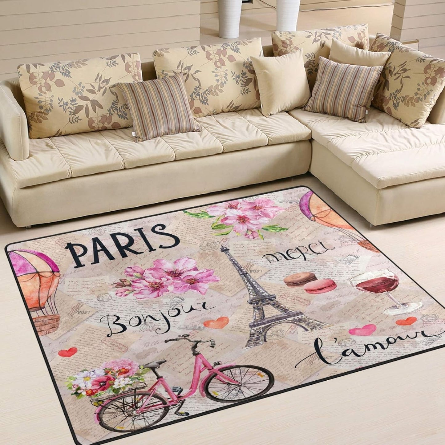 Large Pink Eiffel Tower Yoga Mat 5'x7'