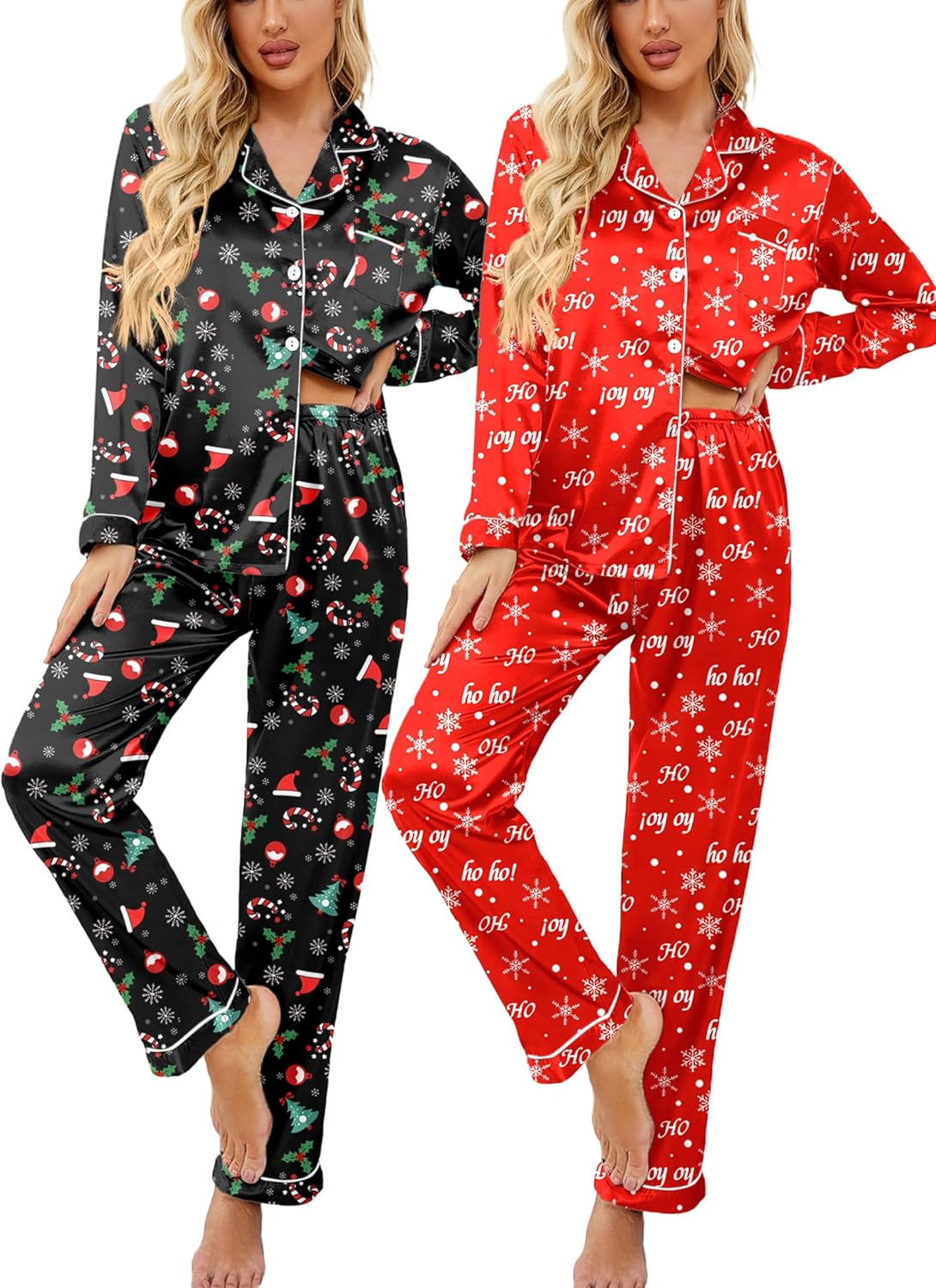 Ekouaer 2 Pack Satin Pajamas Set for Women - Soft Sleepwear