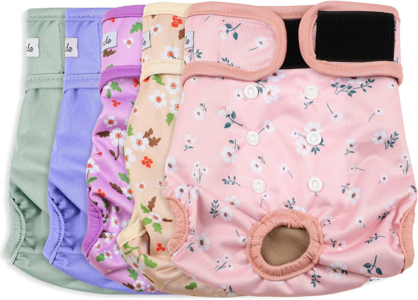 Premium Reusable Dog Diapers XL - Floral Design, Absorbent, Adjustable Snaps