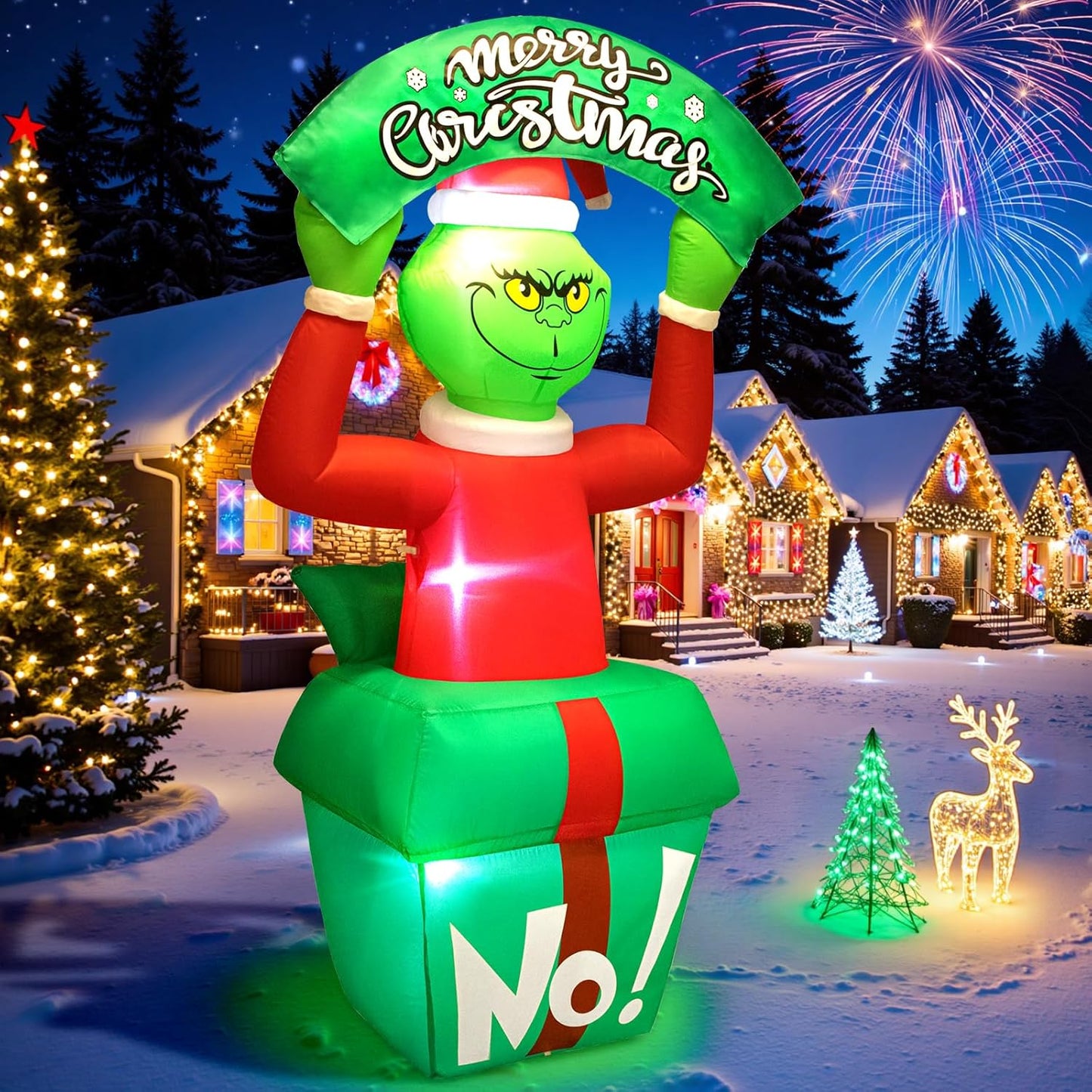 6FT Christmas Inflatable Green Monster in Gift Box for Yard