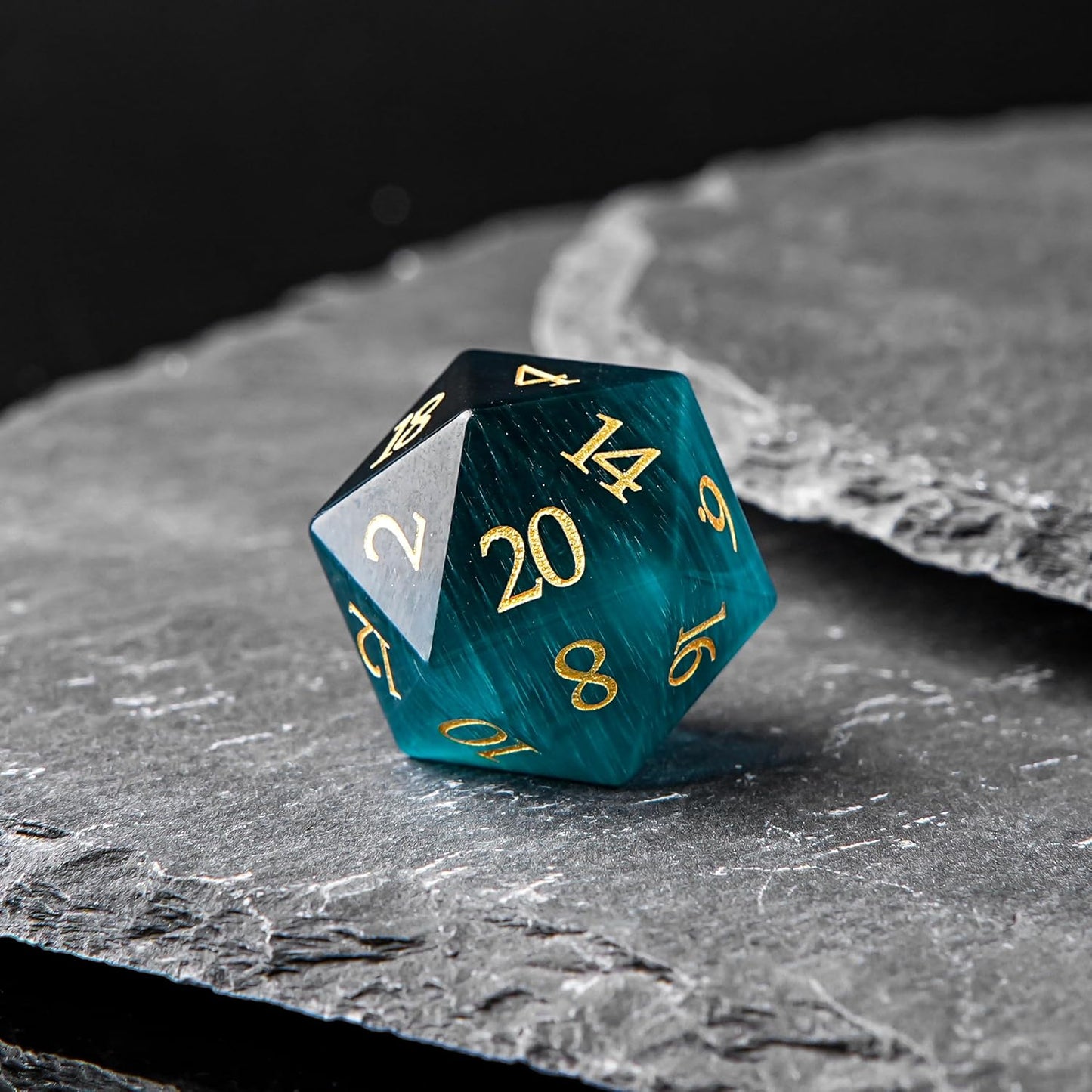 Dark Green Cat's Eye Crystal DND Dice Set for RPG Games