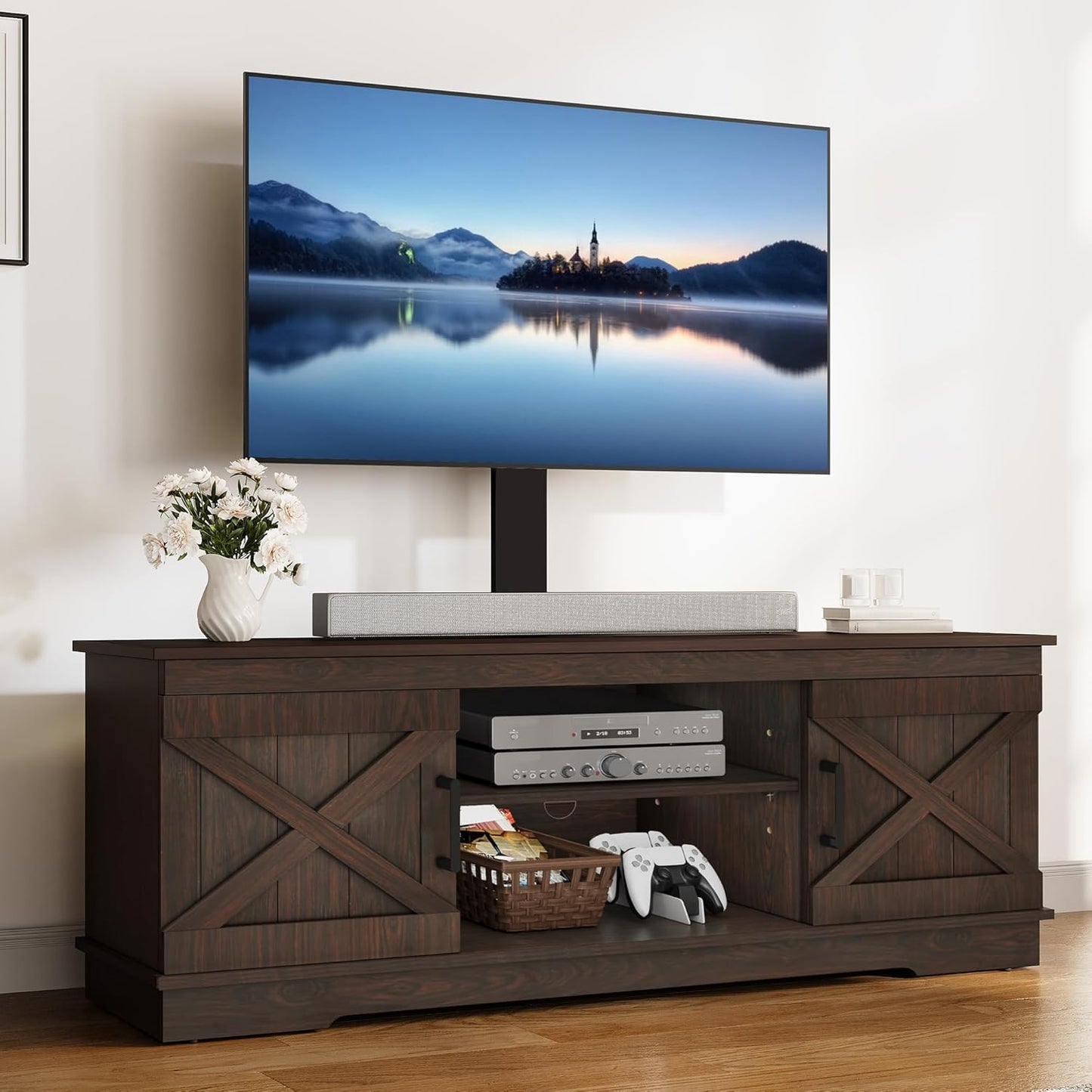 YITAHOME Farmhouse TV Stand with Mount - Sturdy Mount for 32-70 TVs