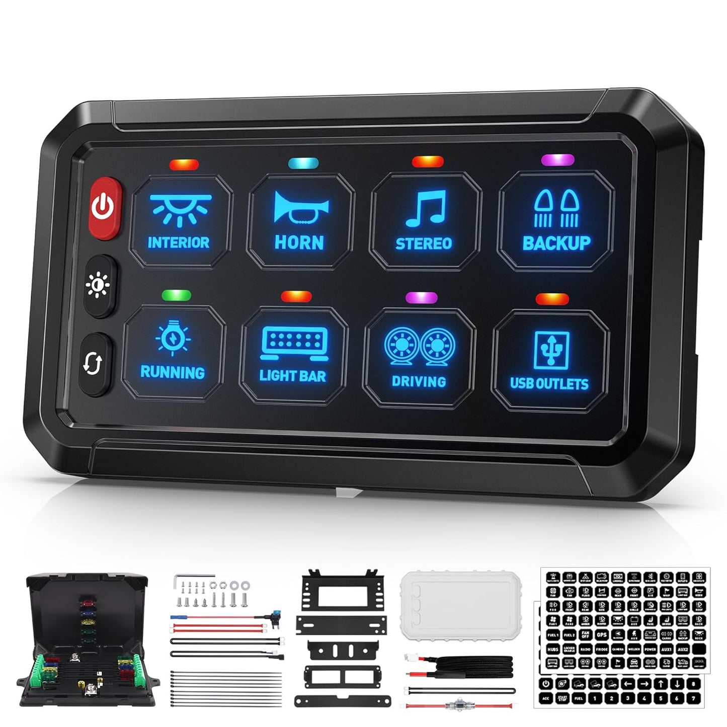 Bumbee Blue 8 Gang Switch Panel for Cars, RVs, and Boats