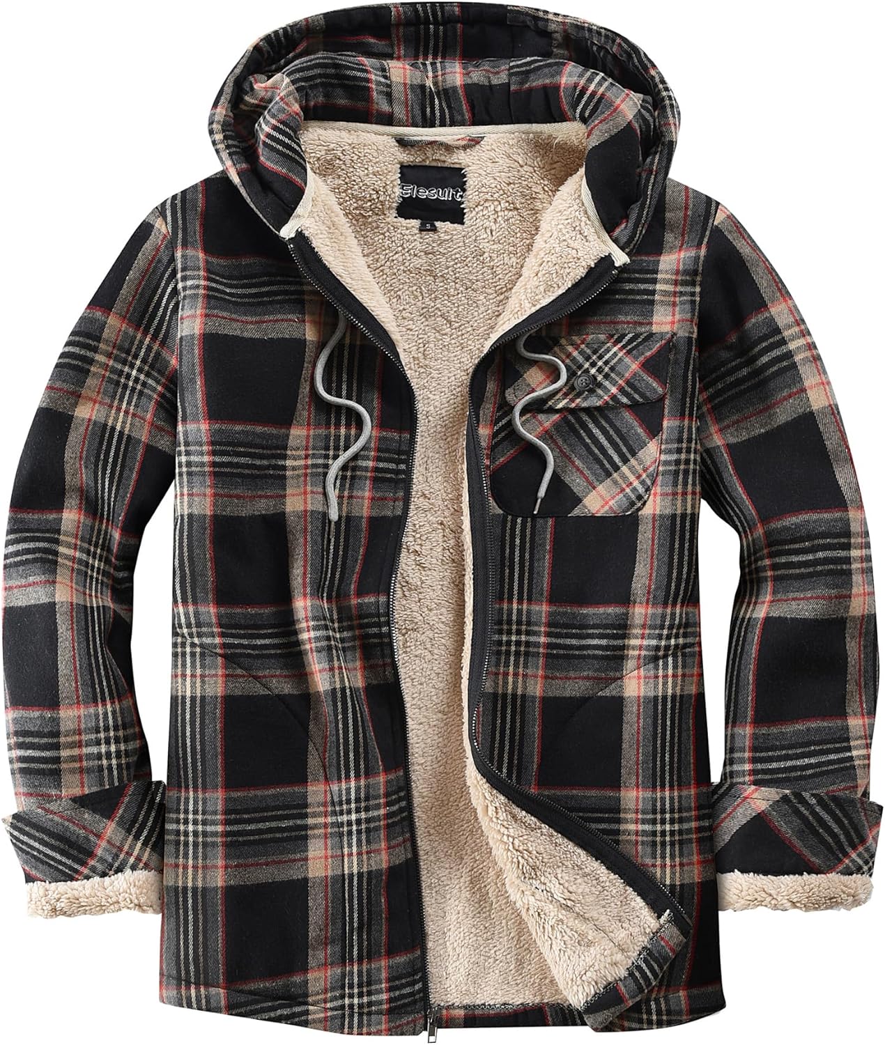 Elesuit Men's Full Zip Fleece Flannel Jacket for Cold Weather