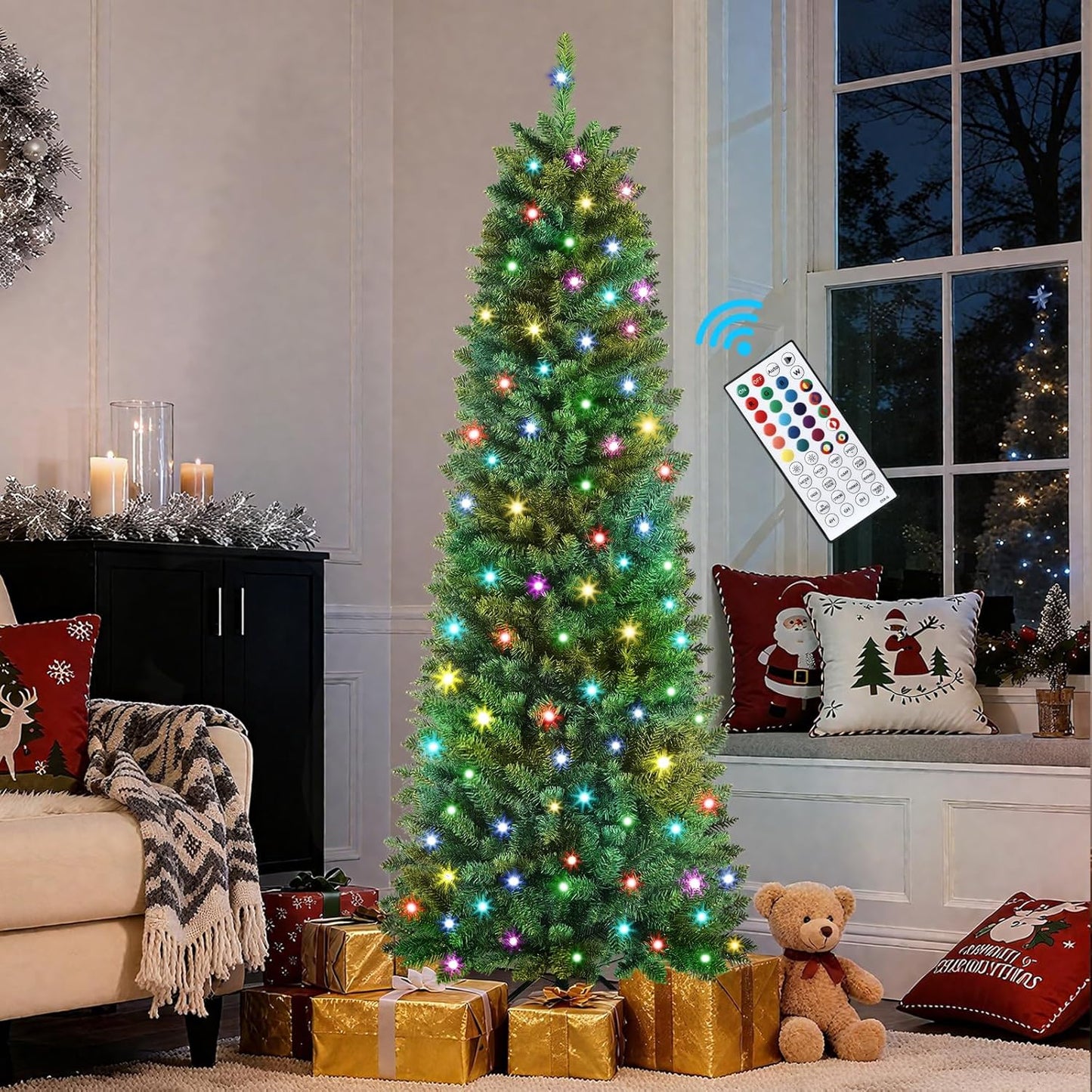 Shareconn 7ft Prelit Artificial Christmas Tree with RGB Lights