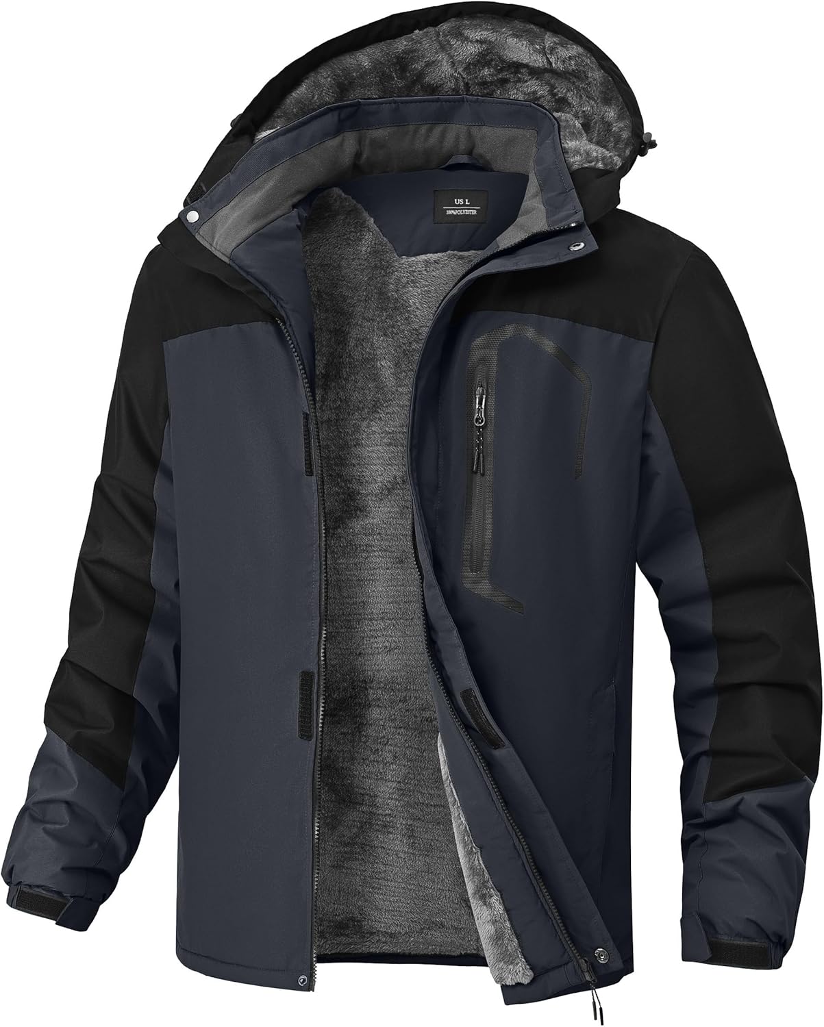 Mens Winter Jackets Waterproof Warm Fleece Ski Jacket with Hood