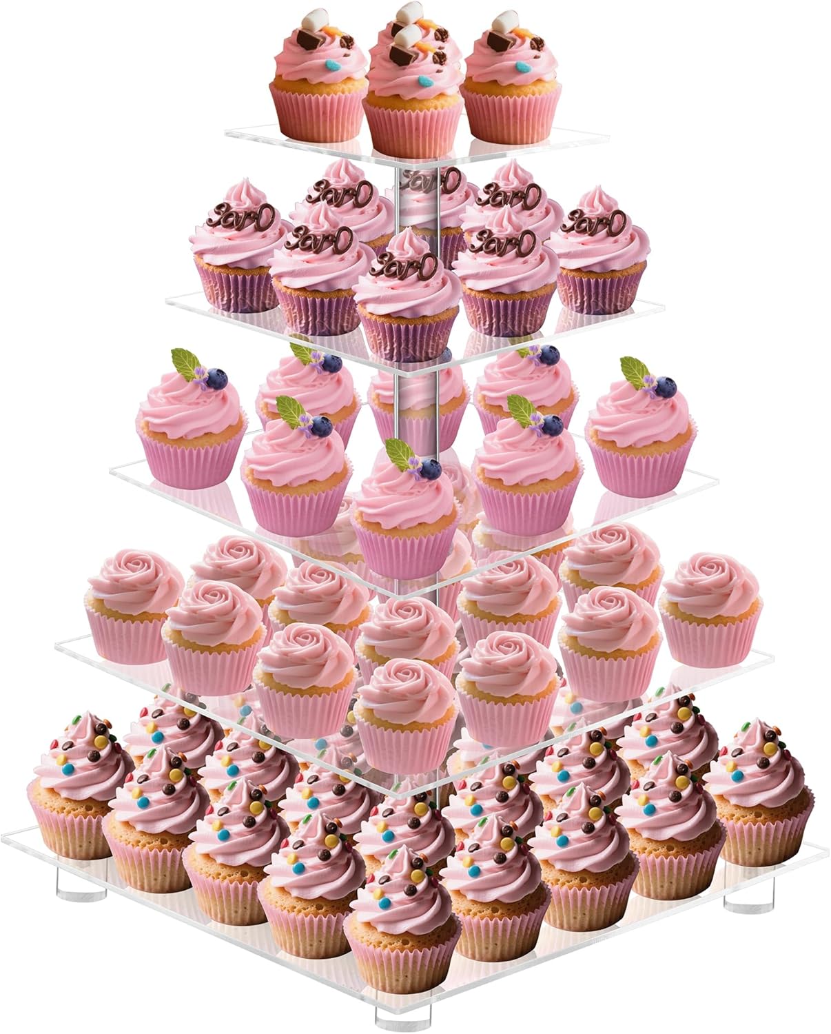5 Tier Large Cupcake Stand for Weddings and Parties - Clear Design