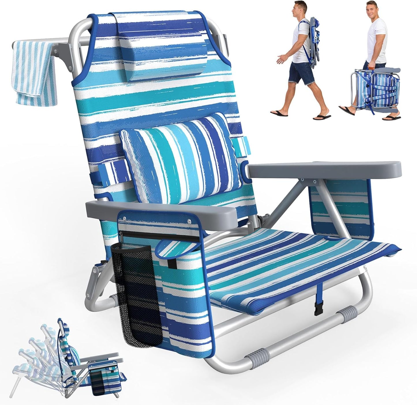 Suteck Adjustable Beach Chair with Cooler Bag