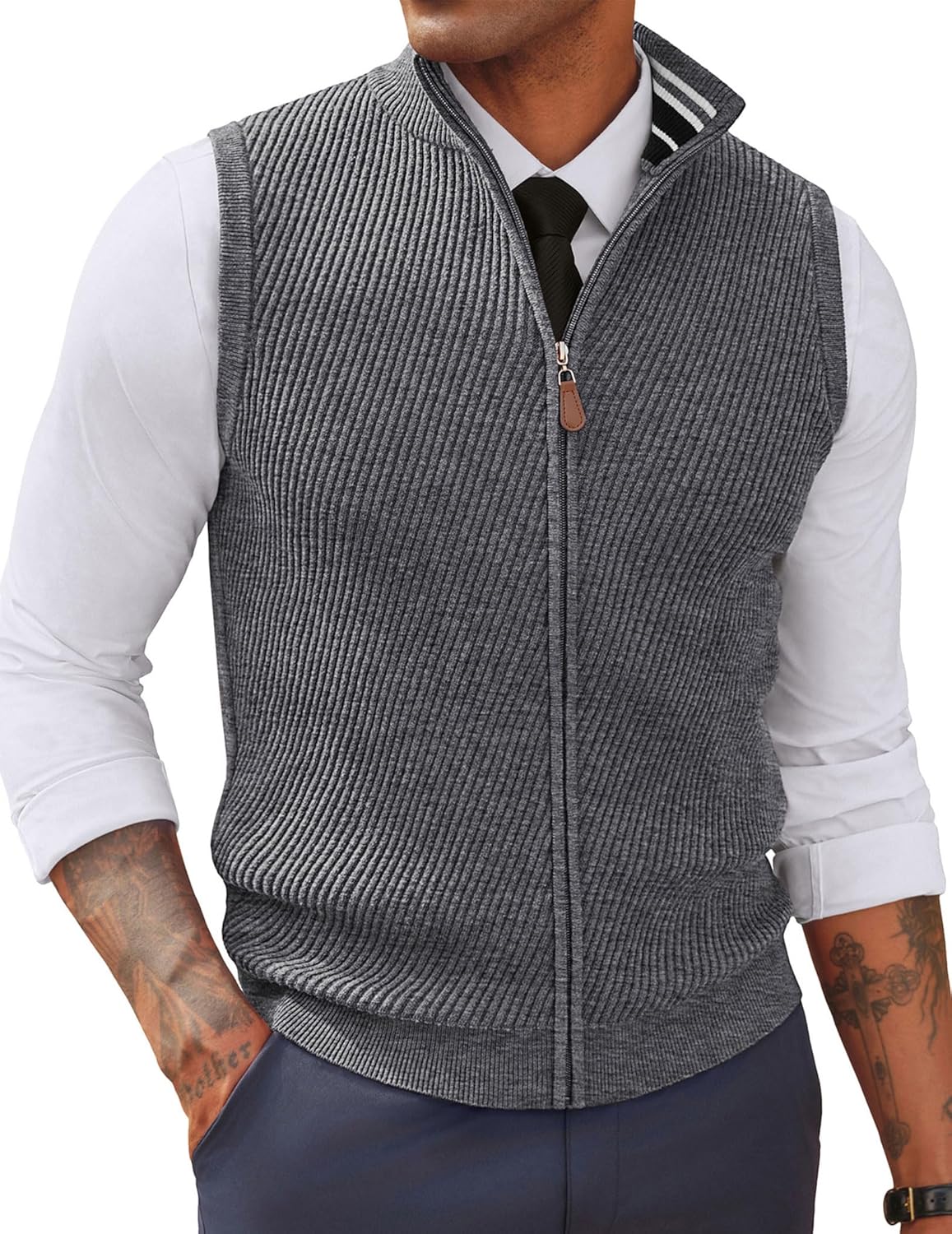 Stylish Slim Fit Twill Textured Full Zip Sweater Vests for Men