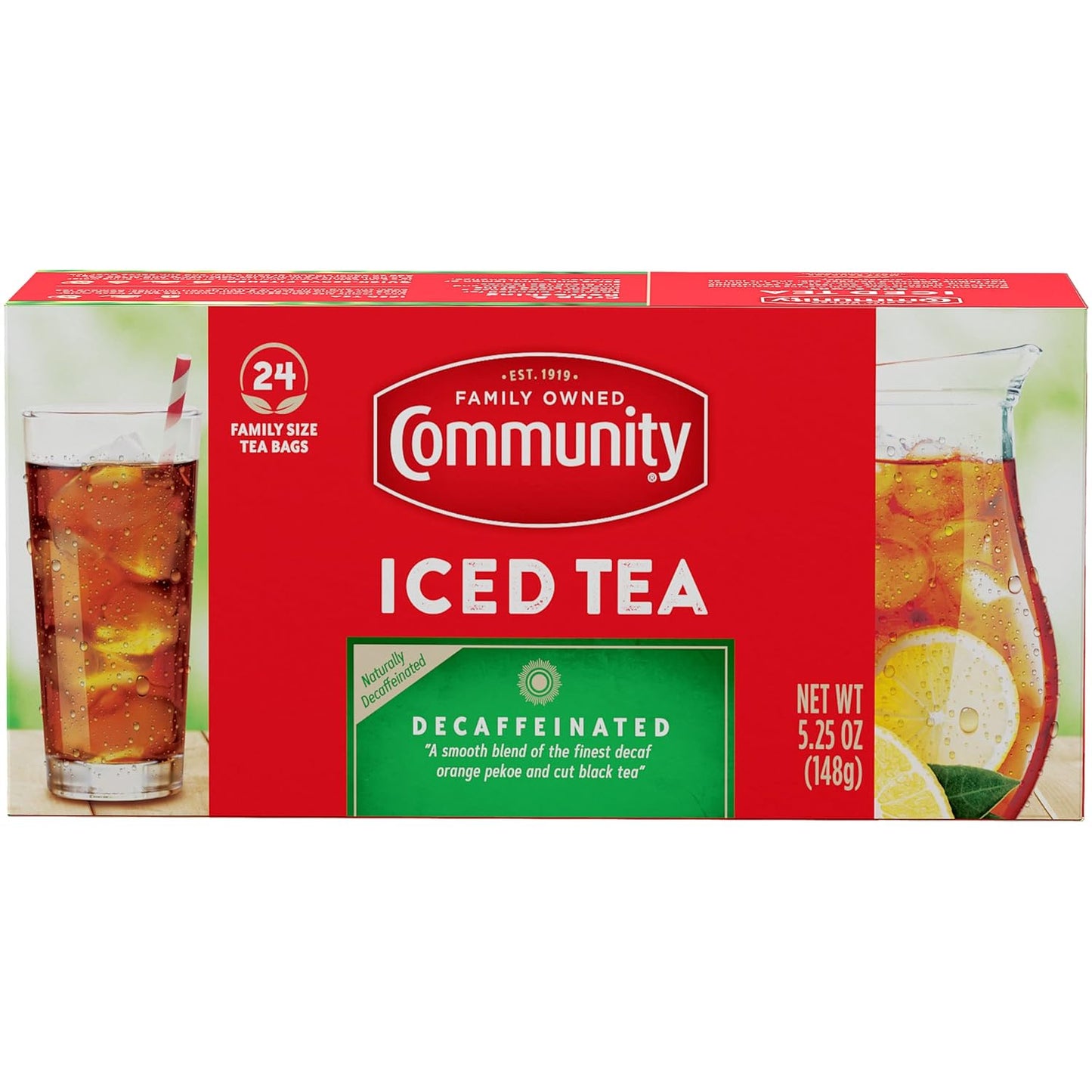 Community Coffee Decaf Tea - 24 Family Size Tea Bags x12