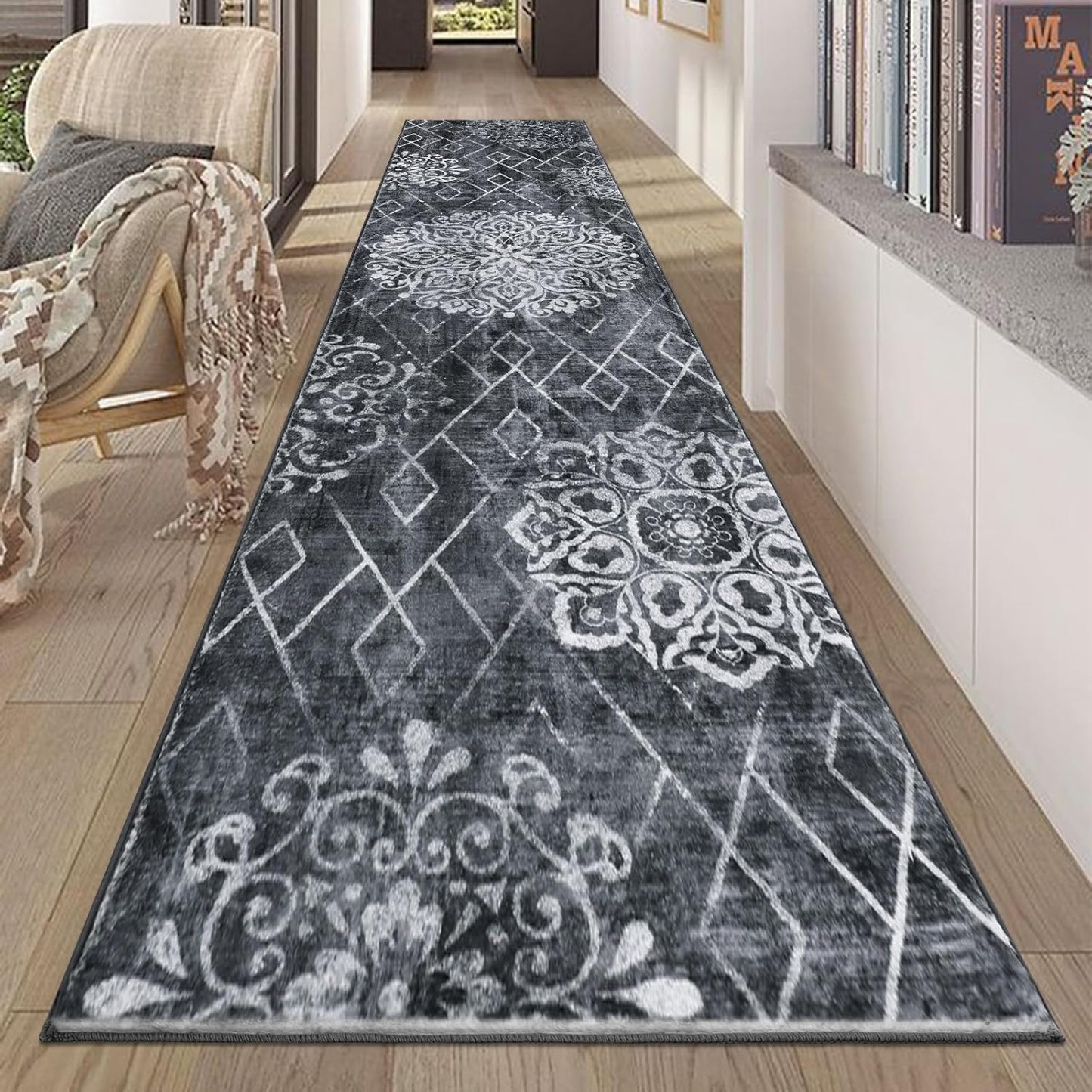 HEBE Hallway Runner Rug 2ftx10ft Vintage Non Slip Boho Carpet