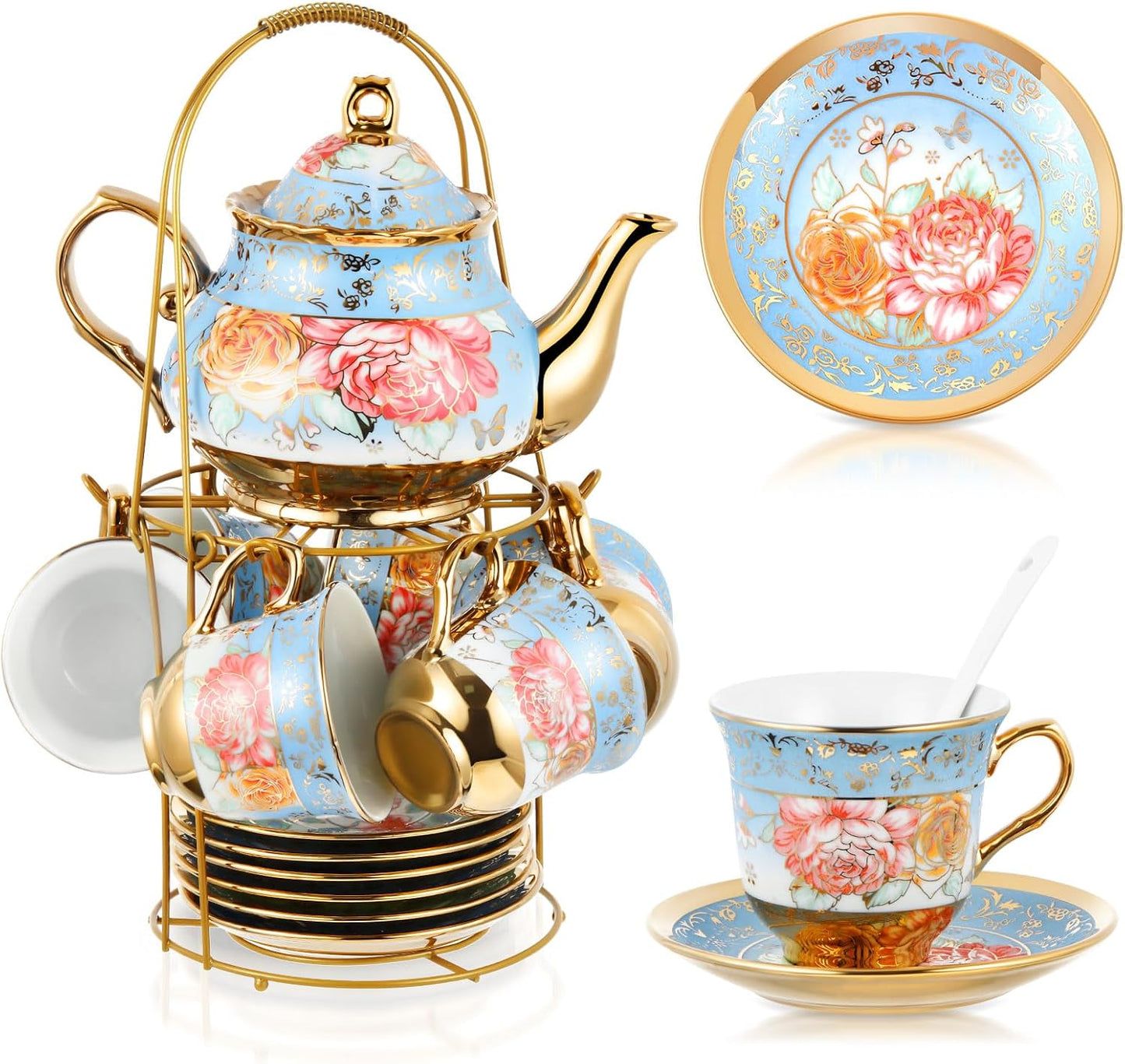 Zhehao 20 Pcs Porcelain Tea Set with Elegant Flower Design