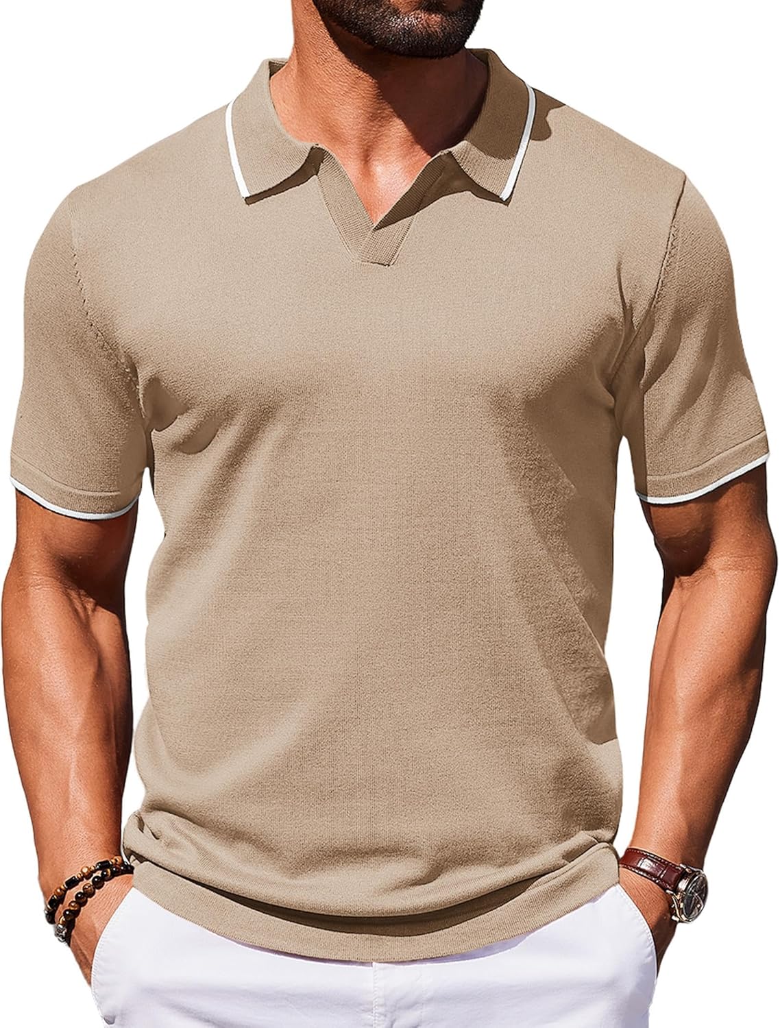 COOFANDY Mens Polo Shirts Short Sleeve Casual Knit Vintage Style