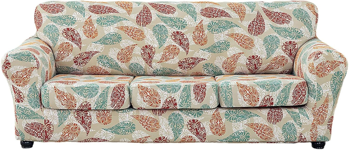 KRFOONN 4 Piece Printed Sofa Couch Cover for 3 Cushion Couches