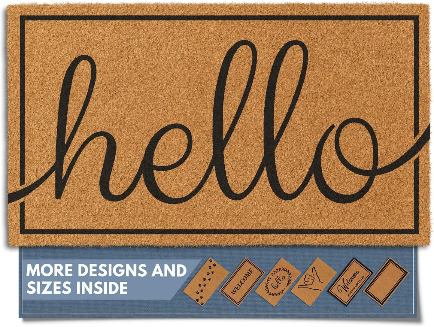 Hello Doormat with Heavy Duty Coir Backing for Entryways