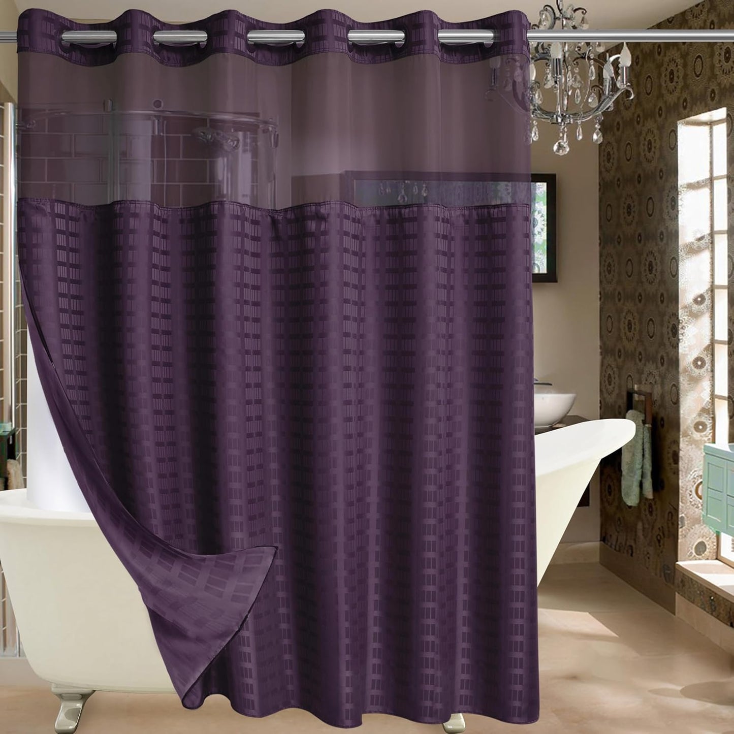 Conbo Mio Extra Wide No Hook Shower Curtain with Snap in Liner