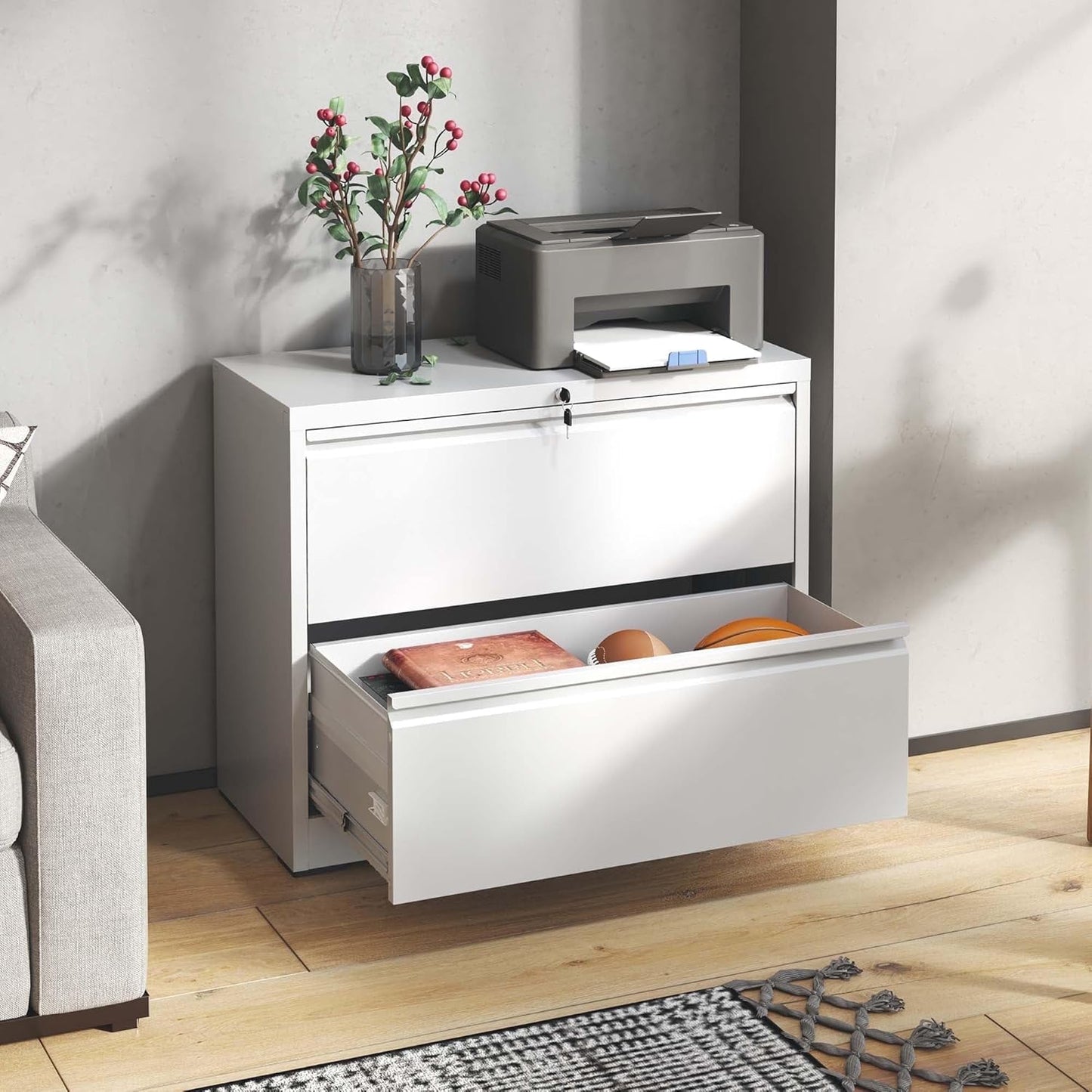 2 Drawer Lateral File Cabinet with Lock for Home Office Storage