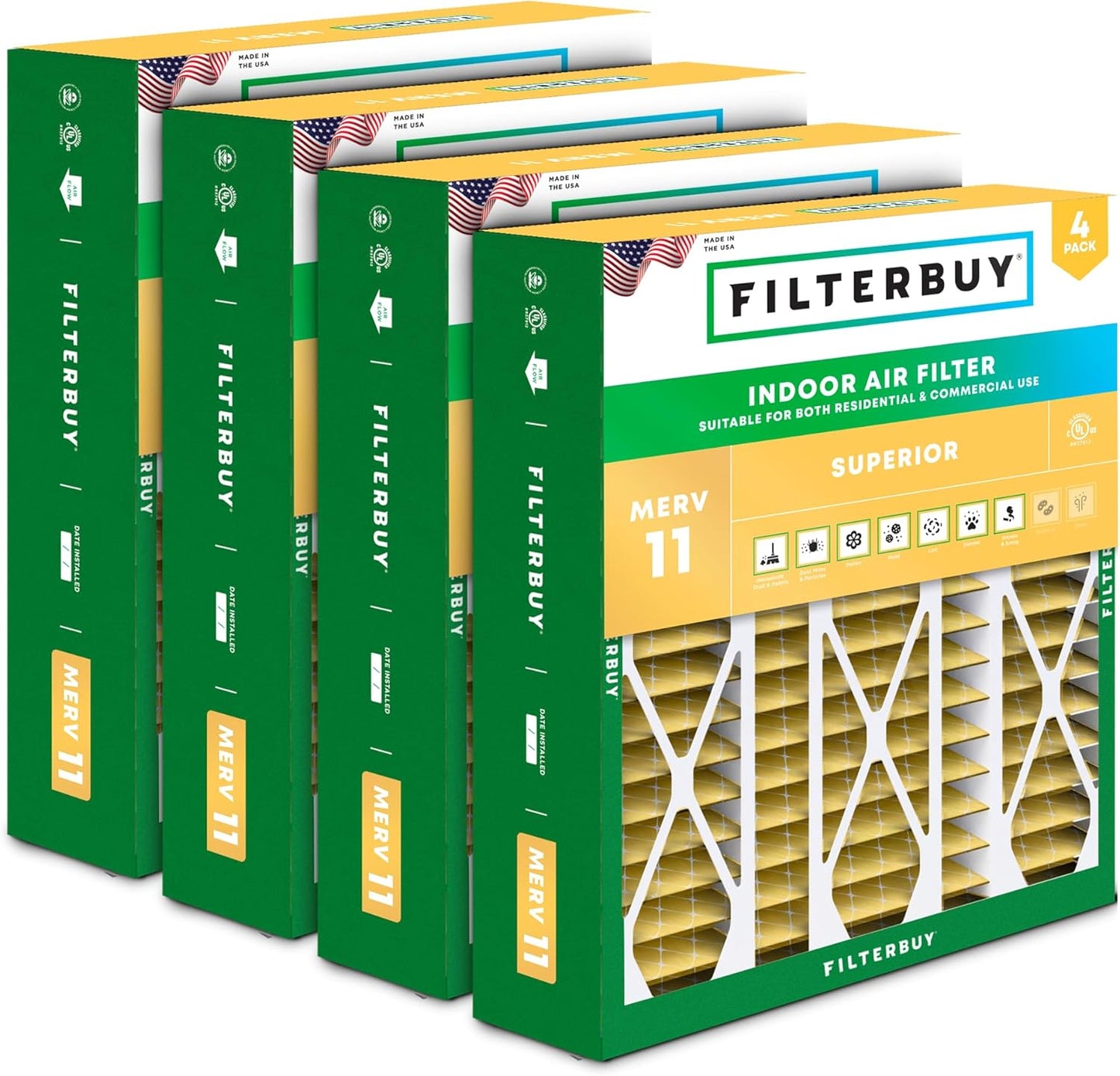 Filterbuy 20x25.25x3.5 Air Filter MERV 11 for Pet Defense