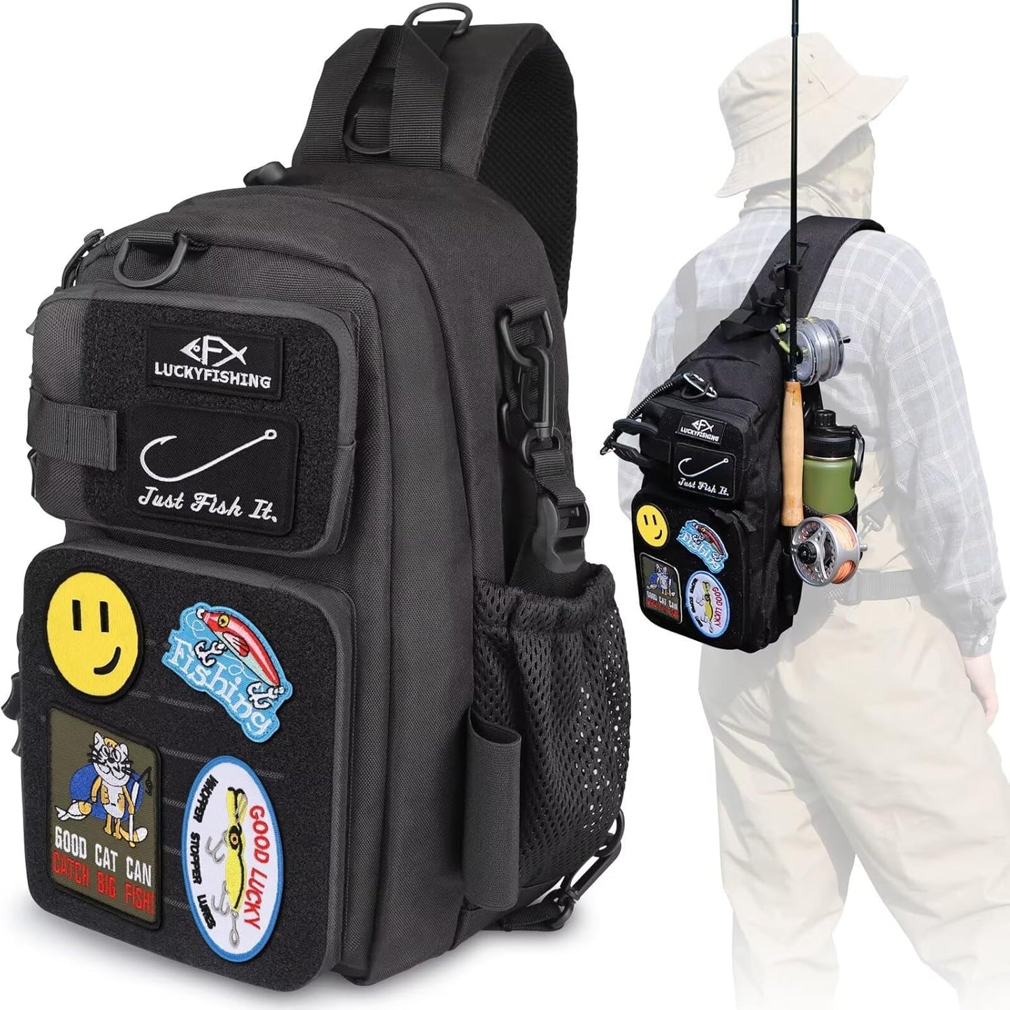 Lightweight Fishing Sling Bag w/ 6 Patches - LUCKYFISHING
