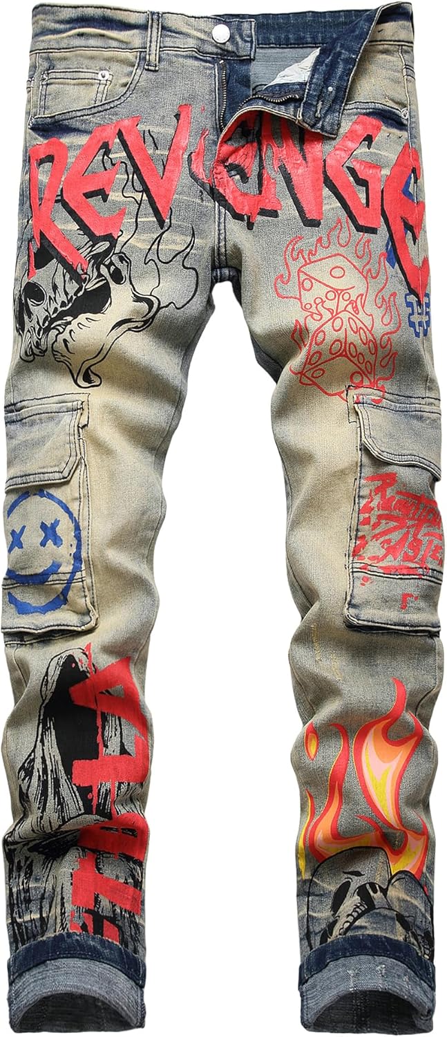 Baylvn Men's Designer Straight Slim Fit Patchwork Jeans Comfort