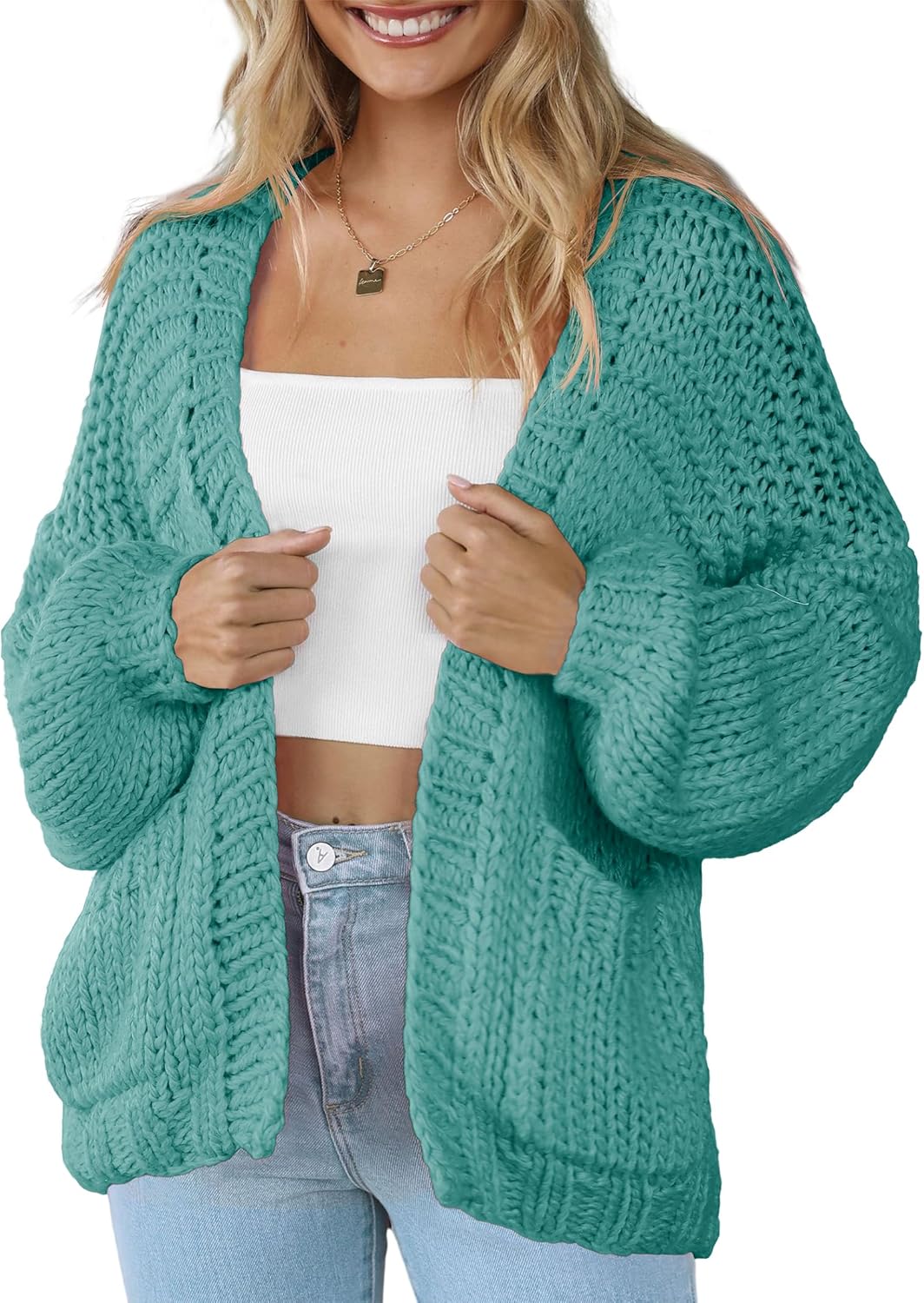 Women's Cardigan Soft Pocketed Long Sleeves Casual Sweater