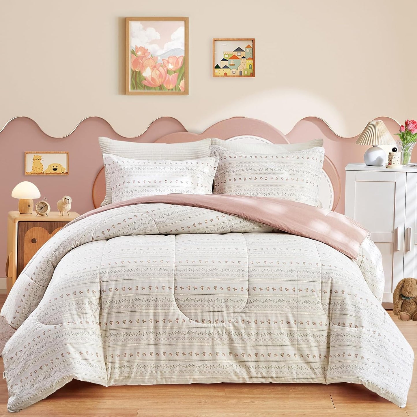 Joyreap Floral Cotton Comforter Set for Girls, Cozy Boho Design