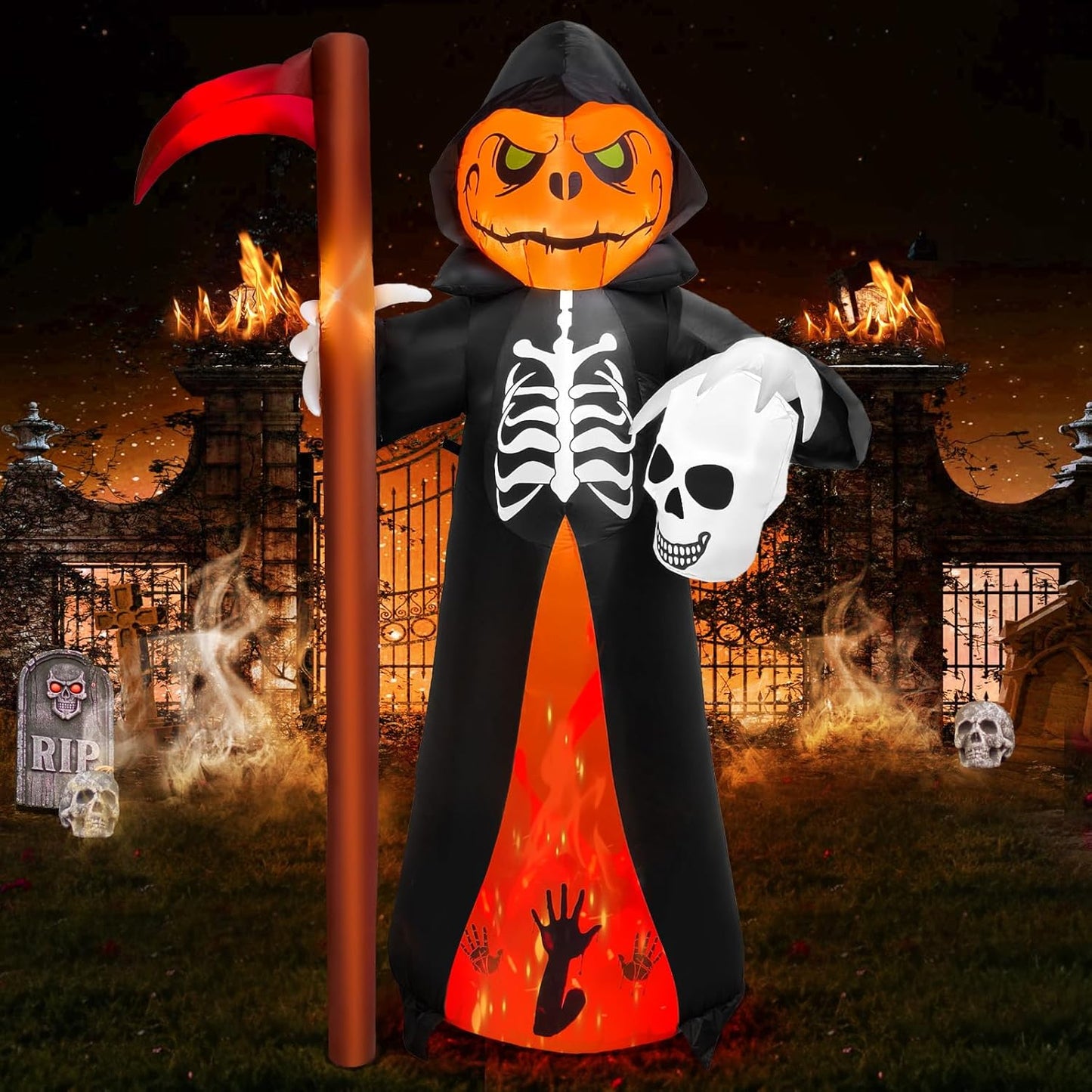 6FT Halloween Inflatable Reaper with LED Lights for Spooky Decor