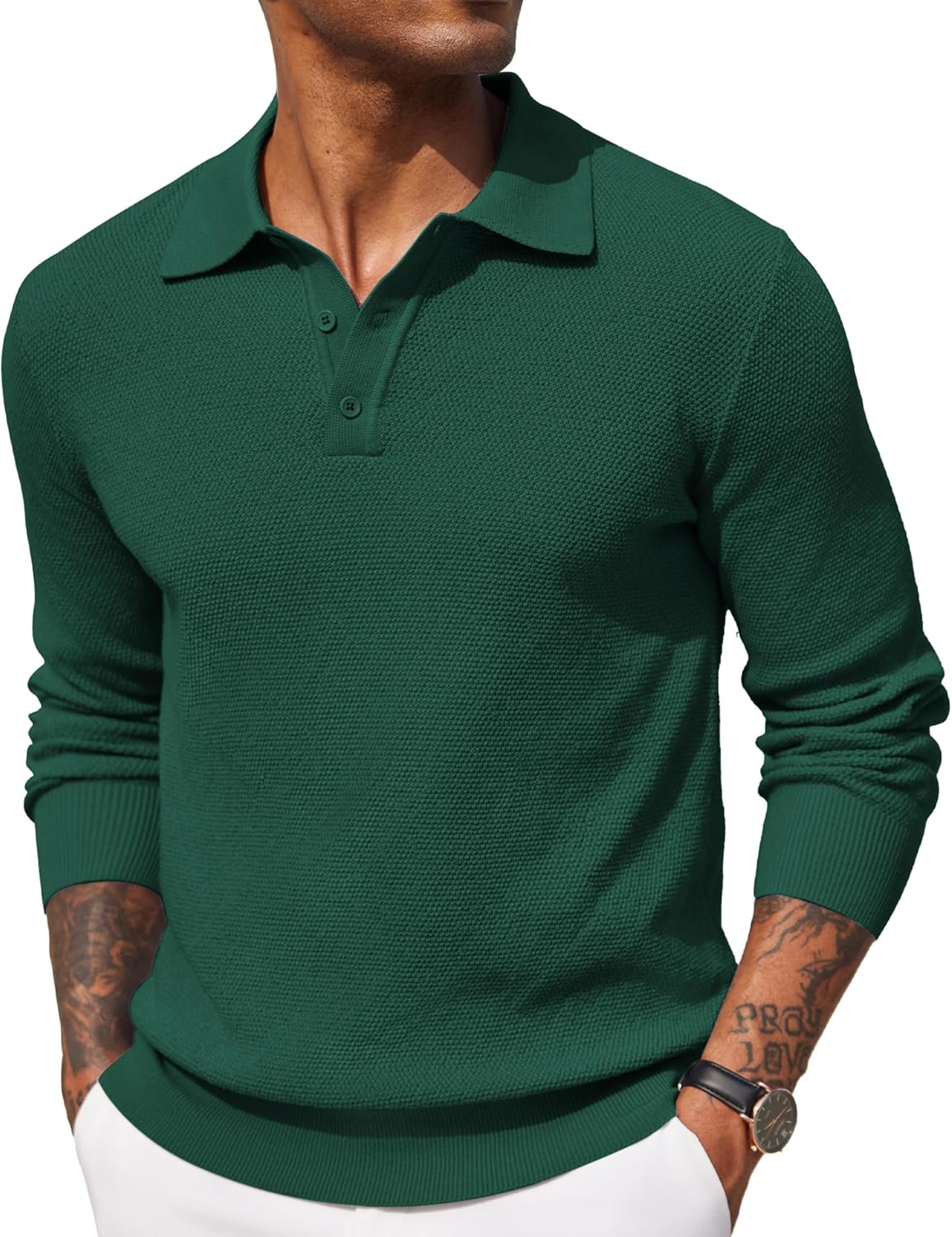 COOFANDY Mens Knit Polo Shirts Long Sleeve Casual Sweater