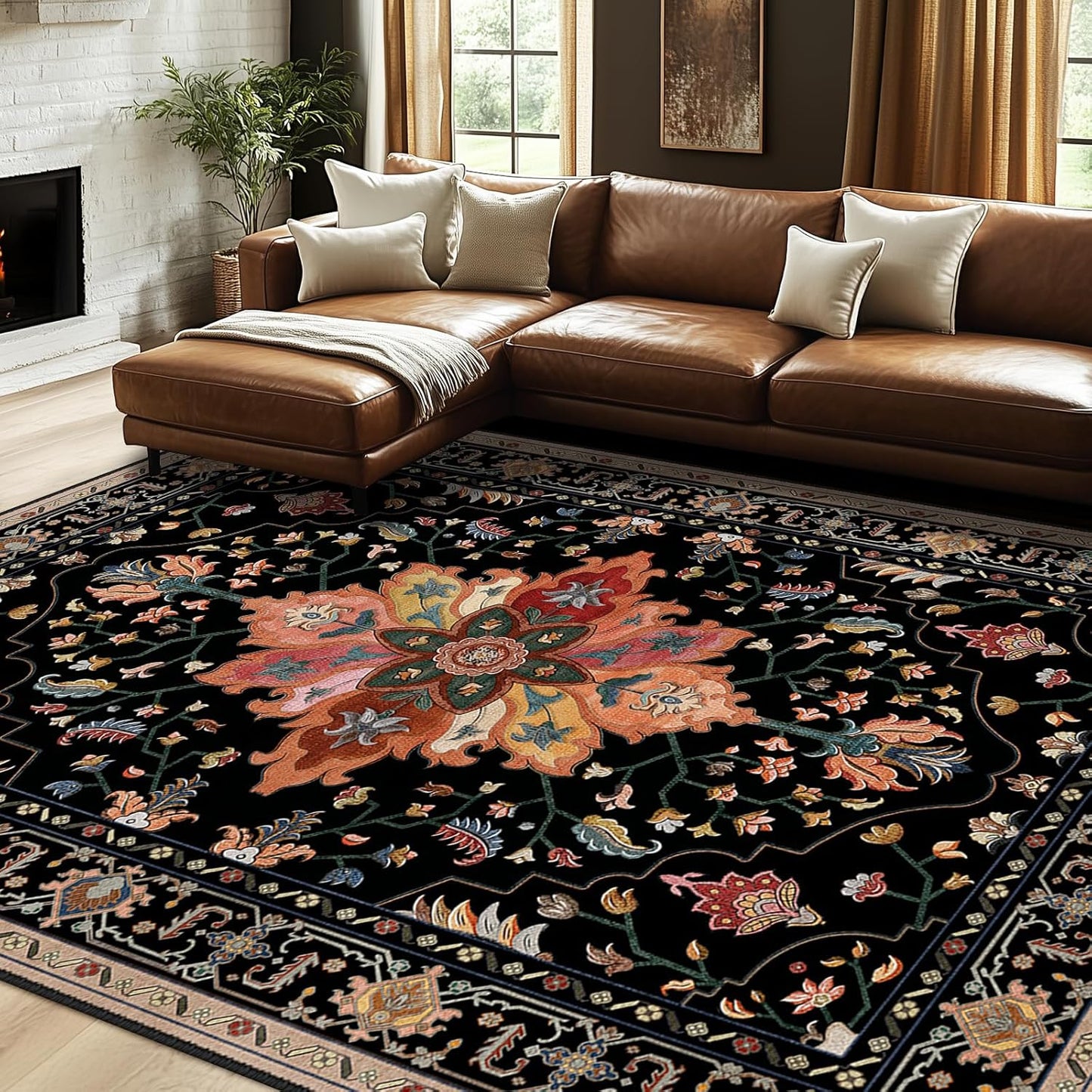 Floral Vintage Distress Print Area Rugs 8ftx10ft Washable Non-Slip
