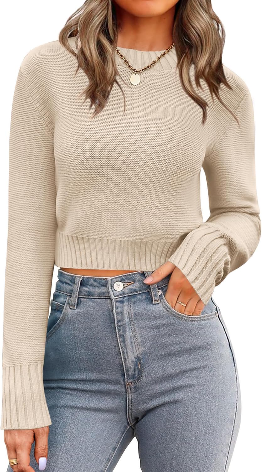Trendy Long Sleeve Ribbed Knit Pullover Sweater for Women