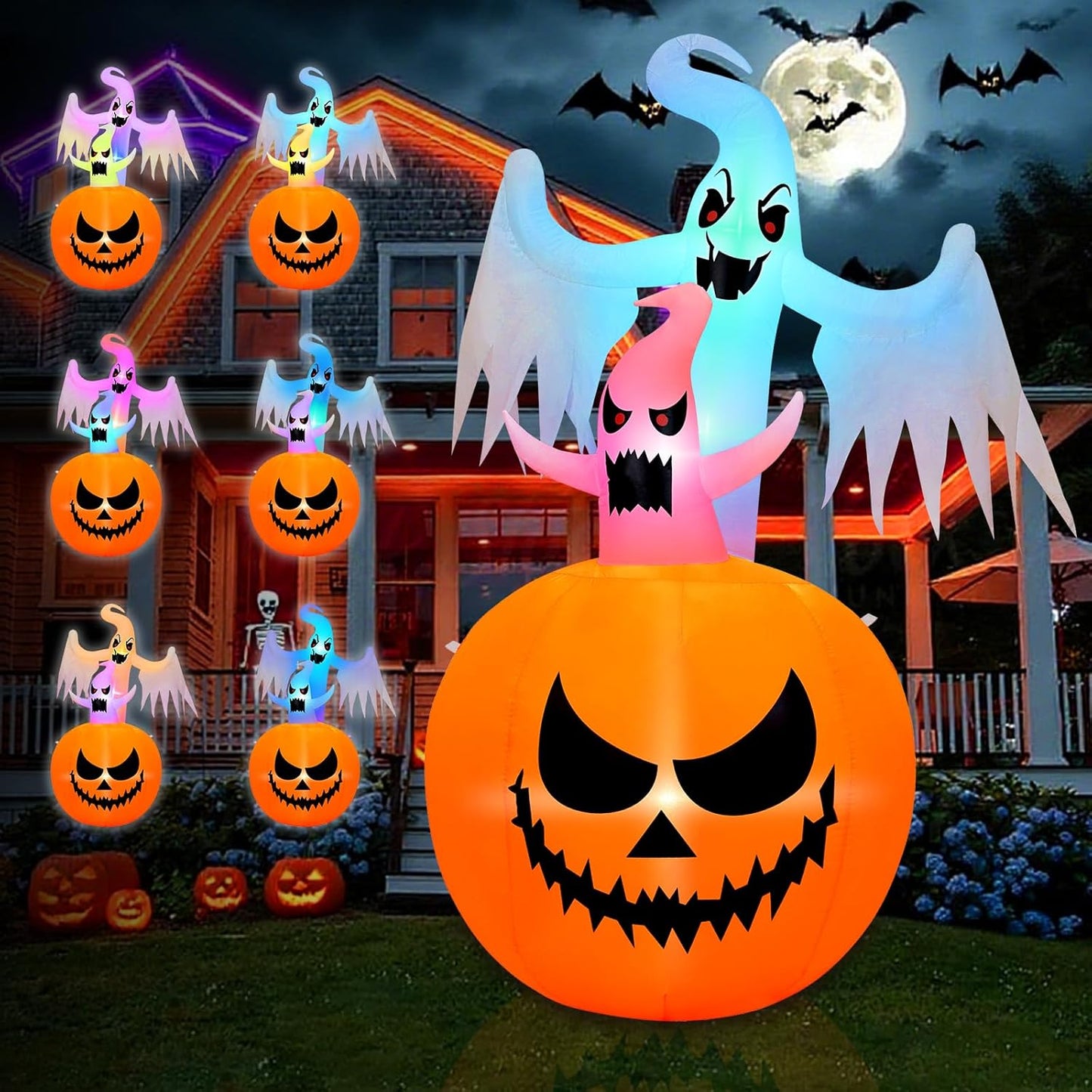 6FT Halloween Inflatables Pumpkin Ghost by B&D for Spooky Fun