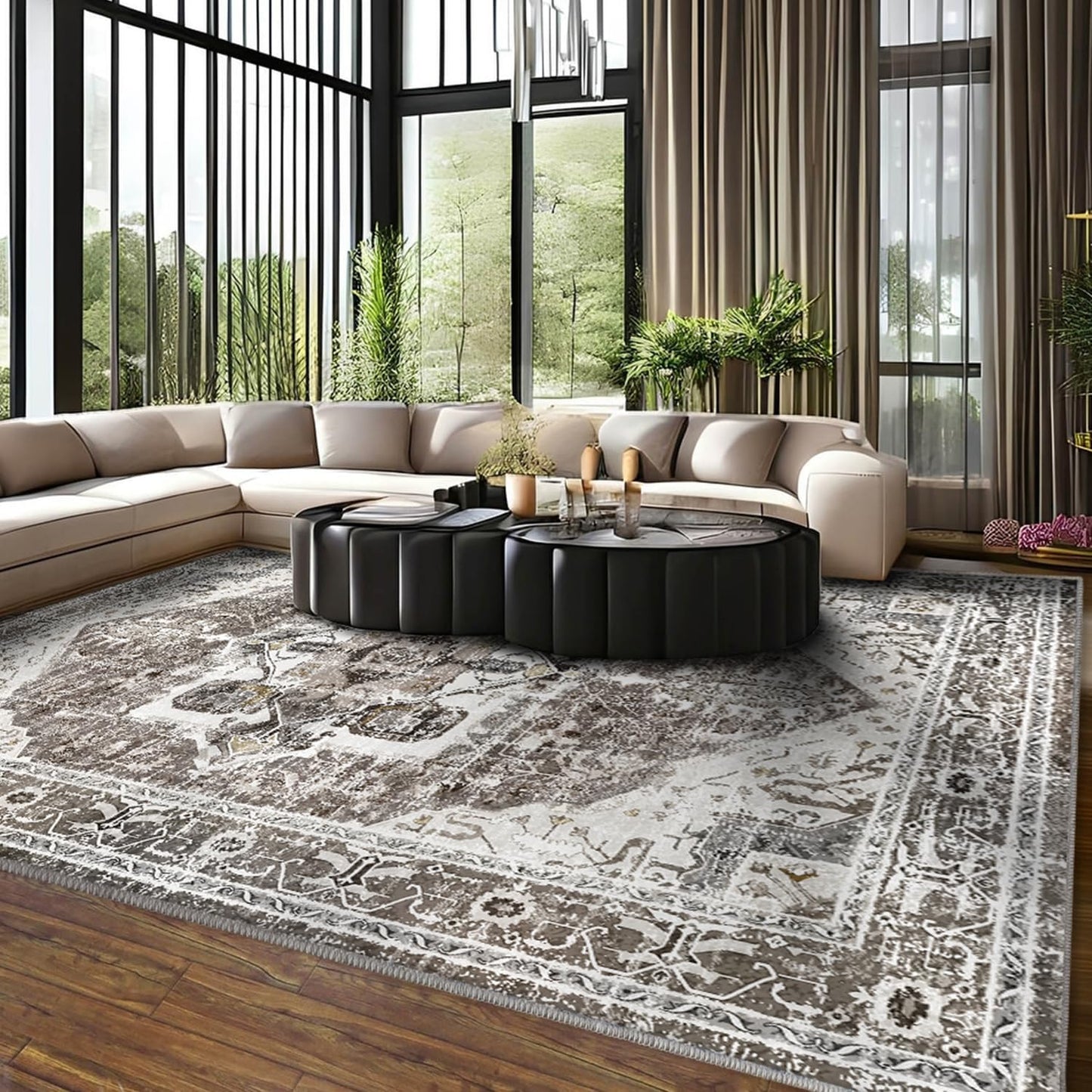 Soft Boho Vintage Area Rugs for Living Room - 8x10 Machine Washable