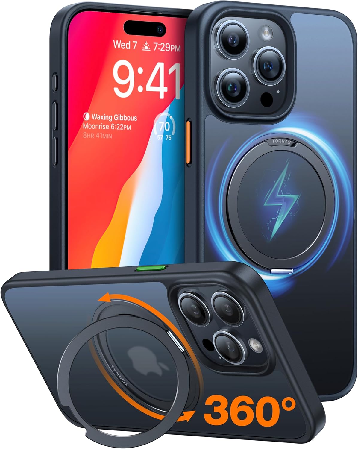 TORRAS 360 Rotatable Magnetic Ring Case for iPhone 15 Pro Max