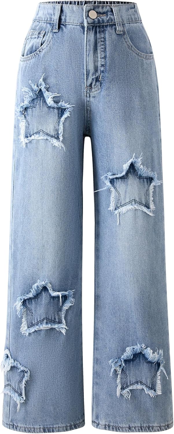 Baggy Wide Leg Jeans for Girls with Cute Bow and Comfort