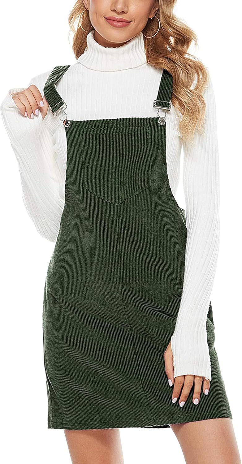 Yeokou Womens Casual Corduroy Bib Knee Length Overalls Dress
