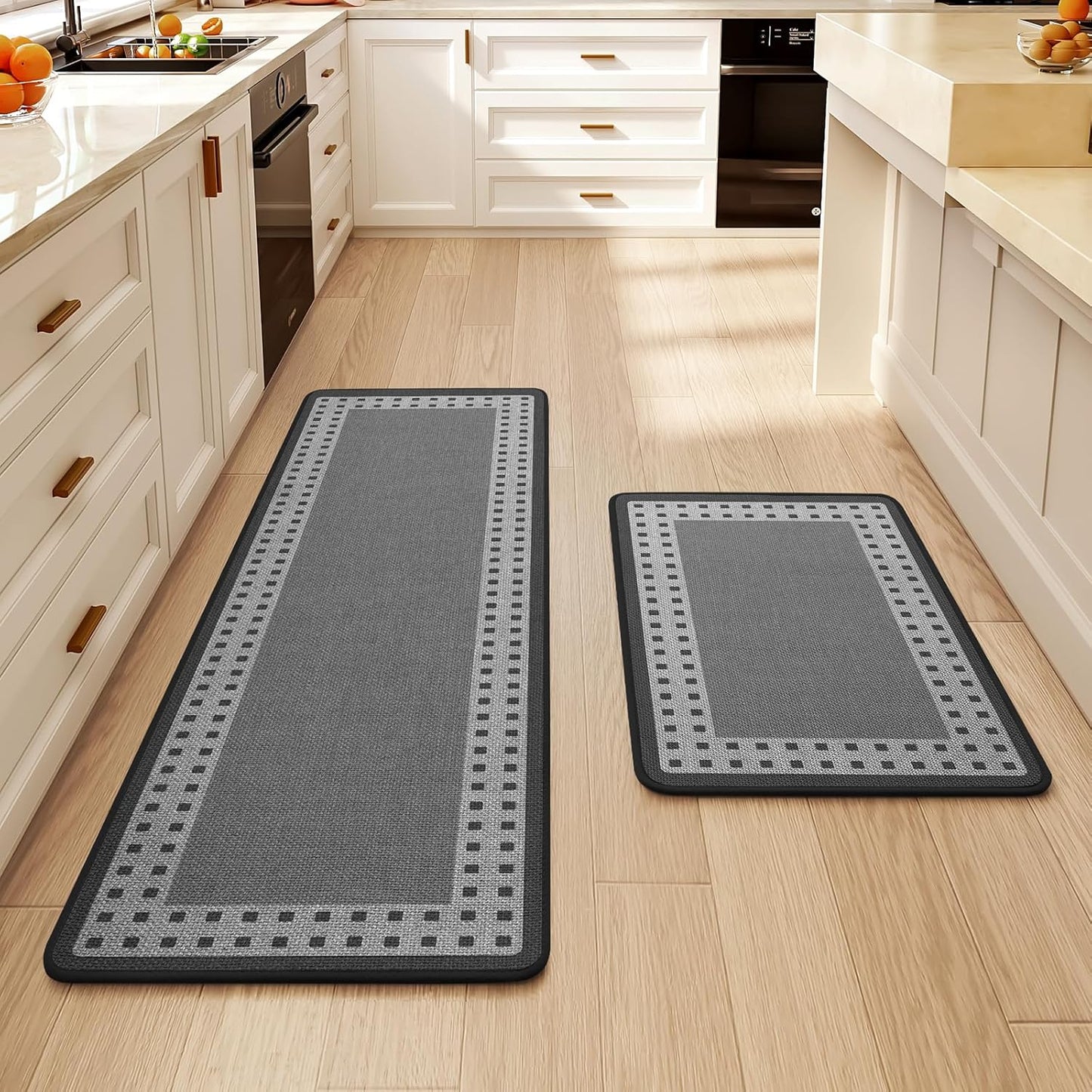 Kitchen Mats for Floor, Non Slip Braided Runner Rug in Grey