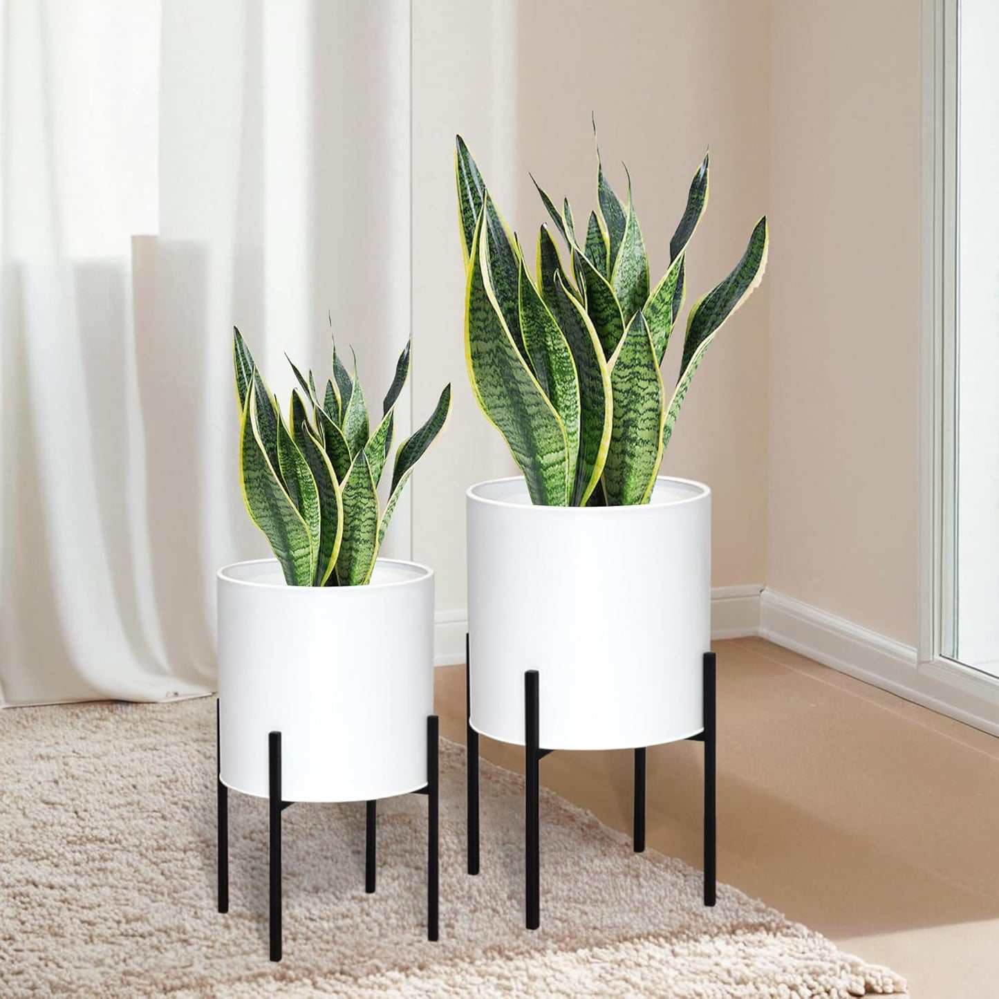 Modern Plant Pots Set of 2 with Stand for Indoor and Outdoor