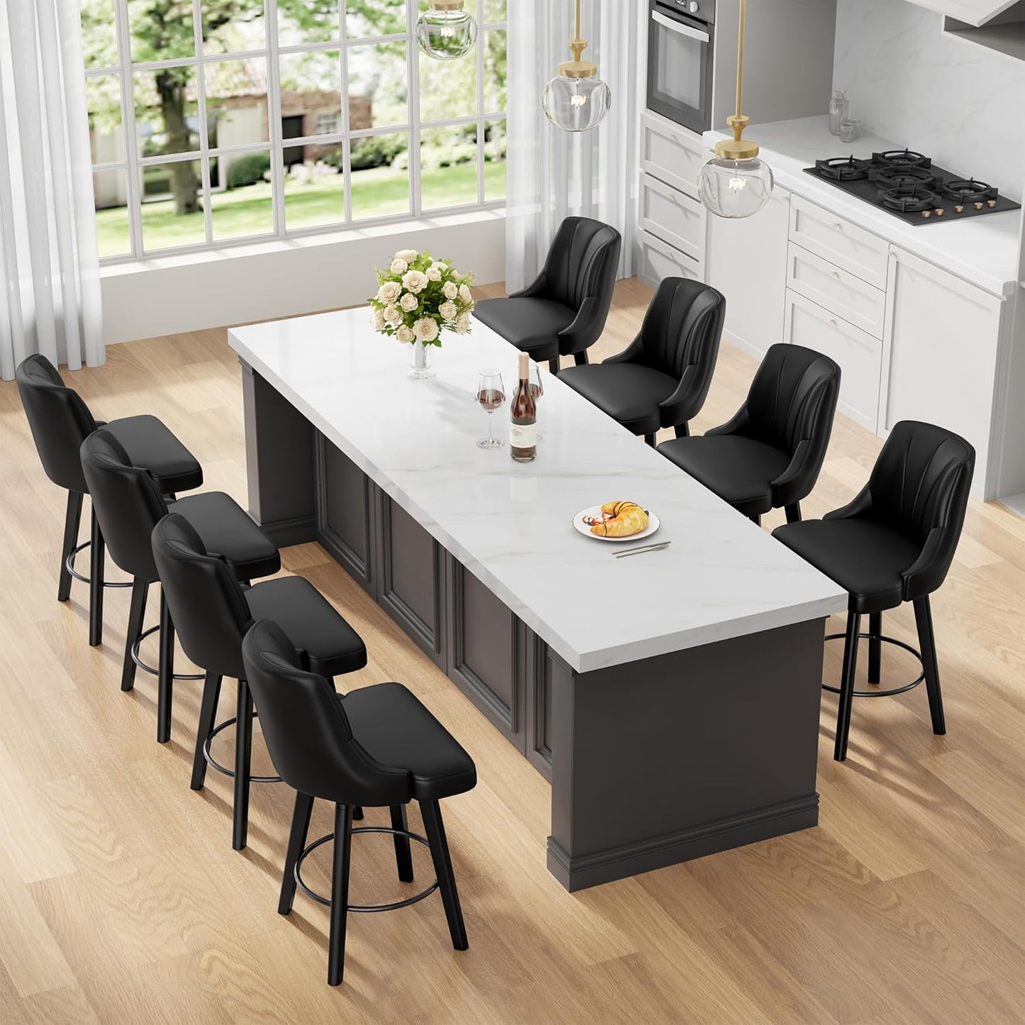 Counter Height Swivel Bar Stool Set of 8 with PU Leather Upholstery