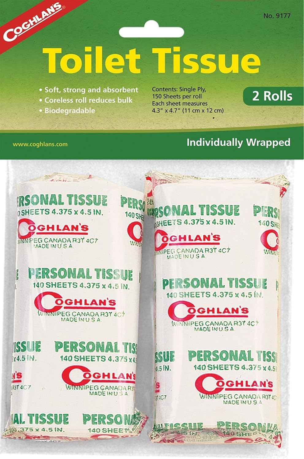 Coghlan's 9177 2-Ply Toilet Tissue: Compact & Portable