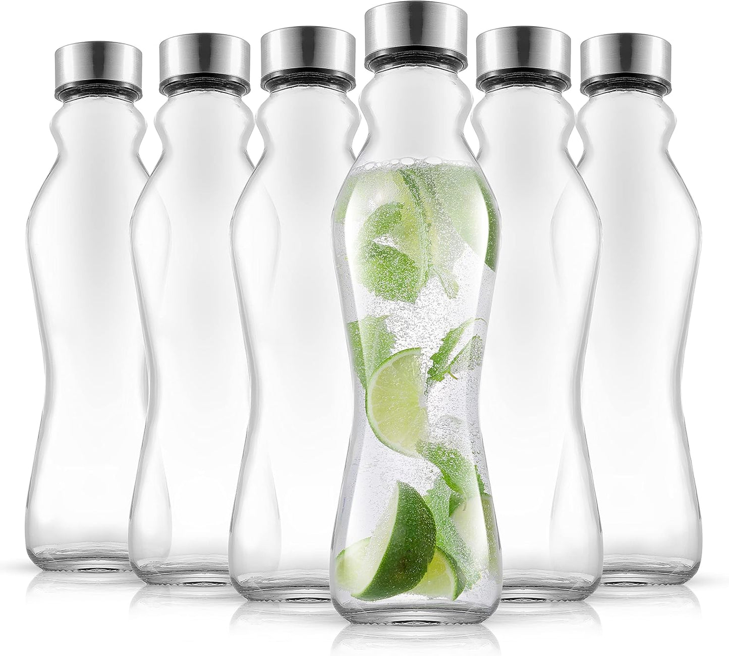 JoyJolt Spring Glass Water Bottles Set of 6 for Hydration