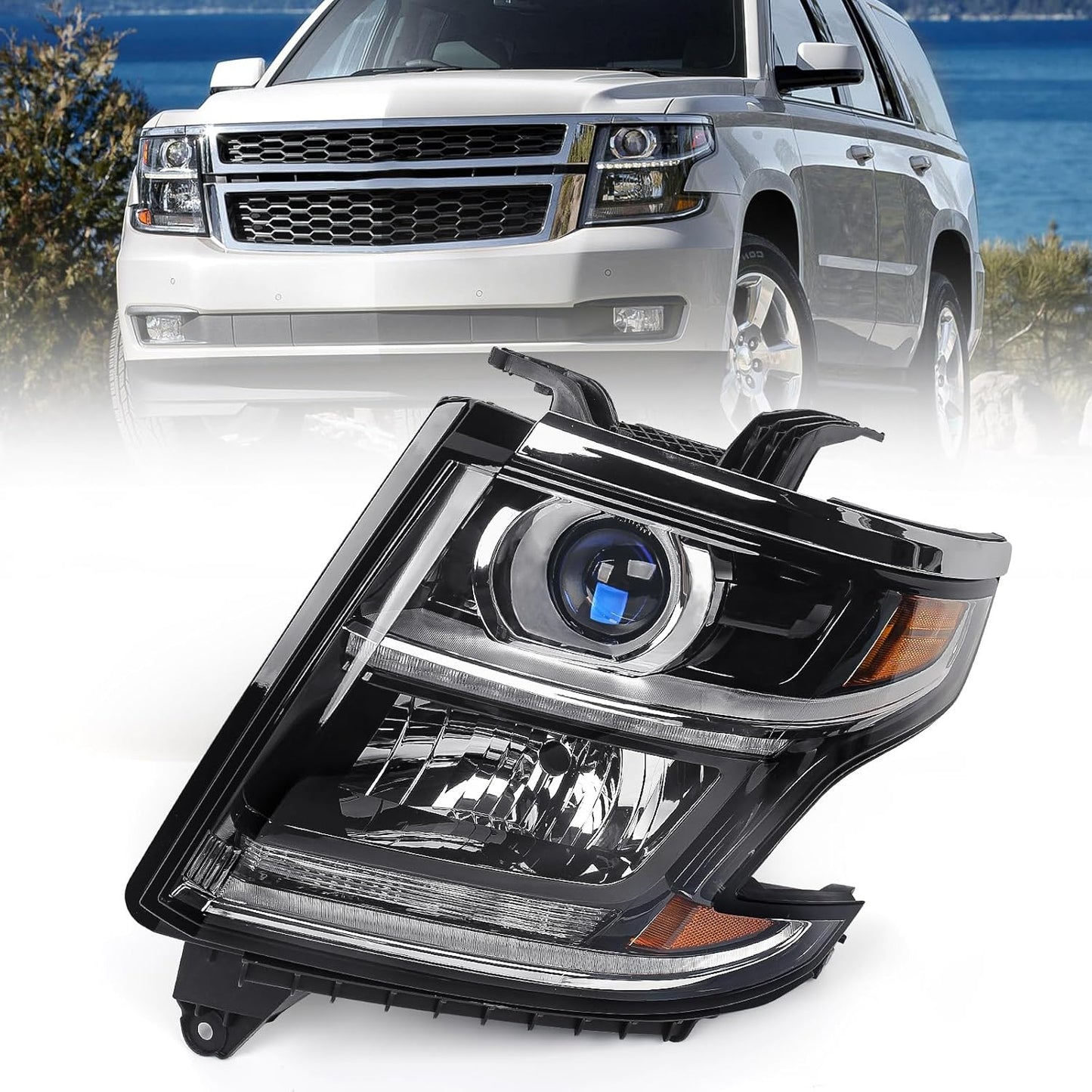 FIONE Headlight for Chevy Tahoe/Suburban 2015-2020 - Black Housing