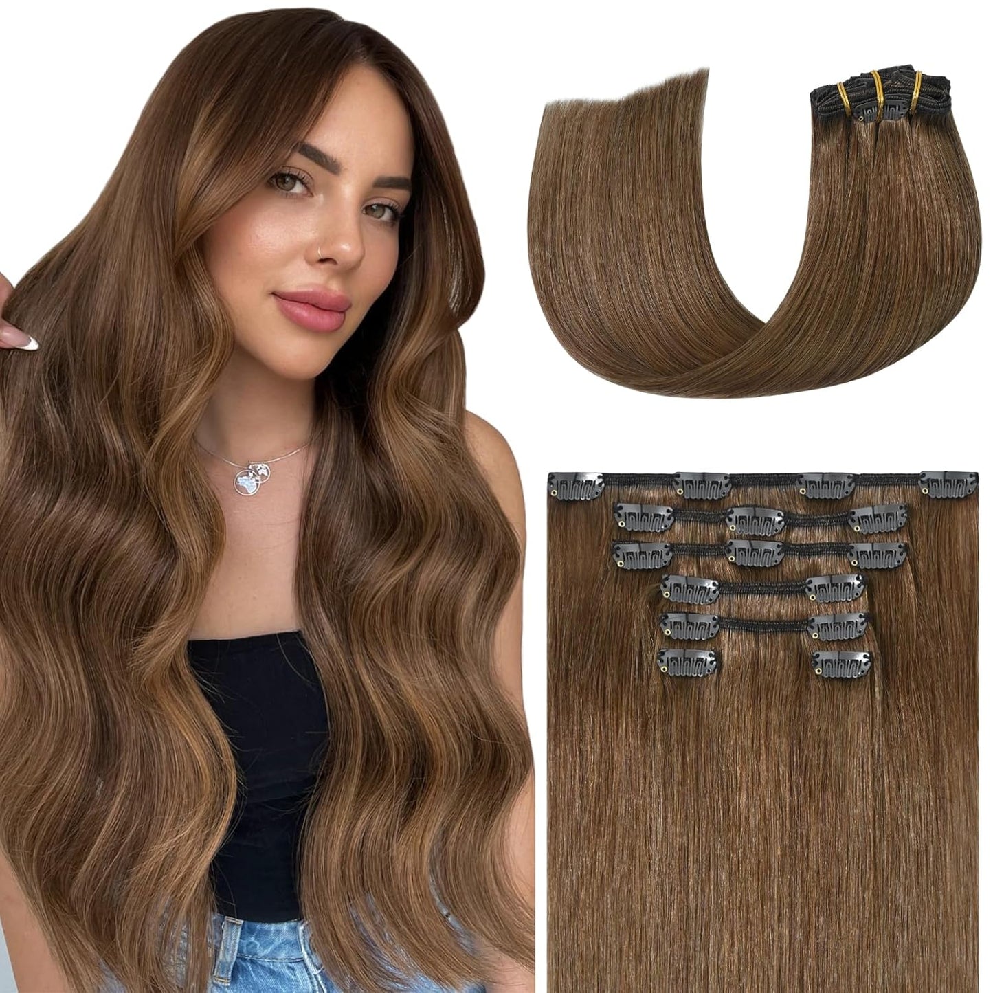 Light Brown Clip in Hair Extensions for Natural Volume & Length