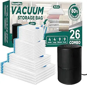Roomipro Vacuum Storage Bags with Electric Pump for Space Saving