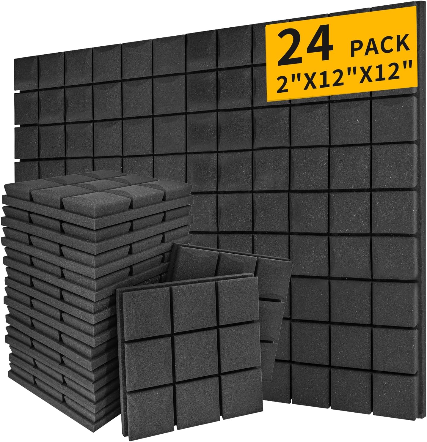 High-Density Sound Proof Foam Panels for Walls - 24 Pack