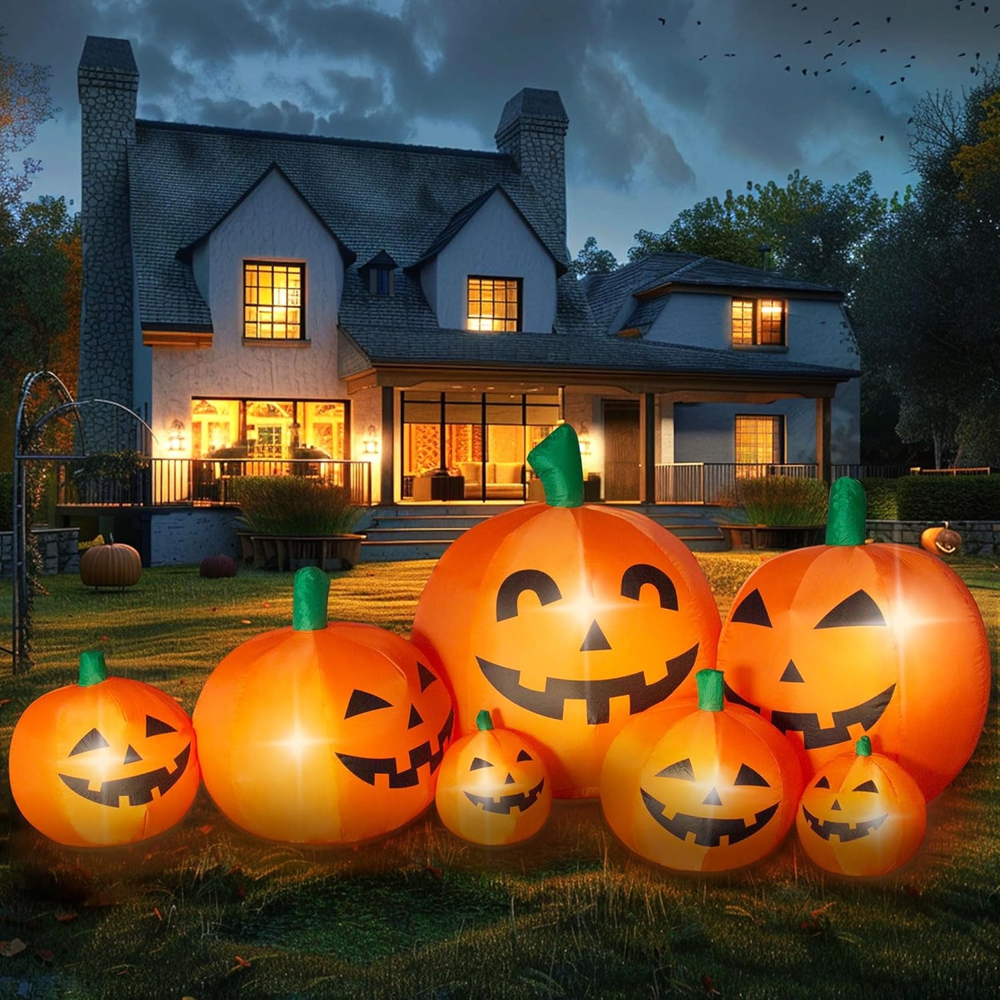 8.7FT Long Halloween Inflatables Outdoor Pumpkin Decor with Lights