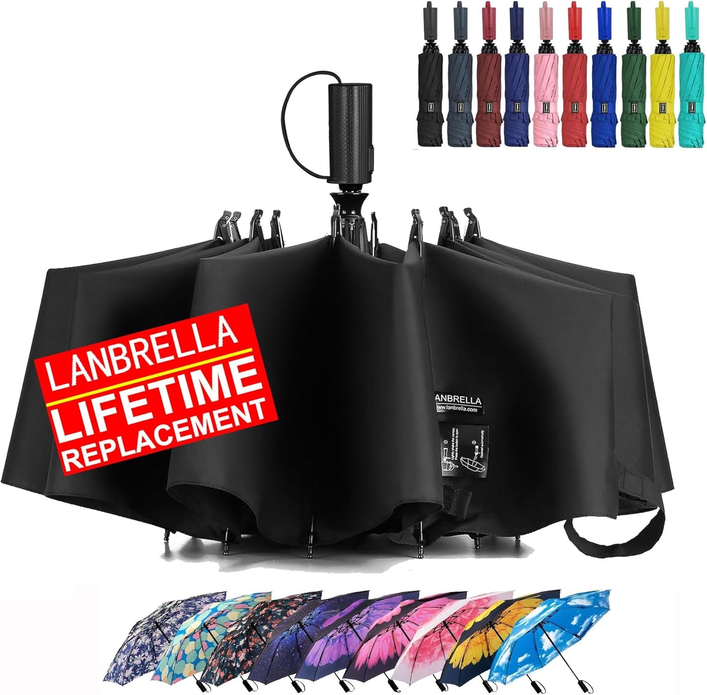 LANBRELLA Compact Reverse Folding Umbrella for Travel Use