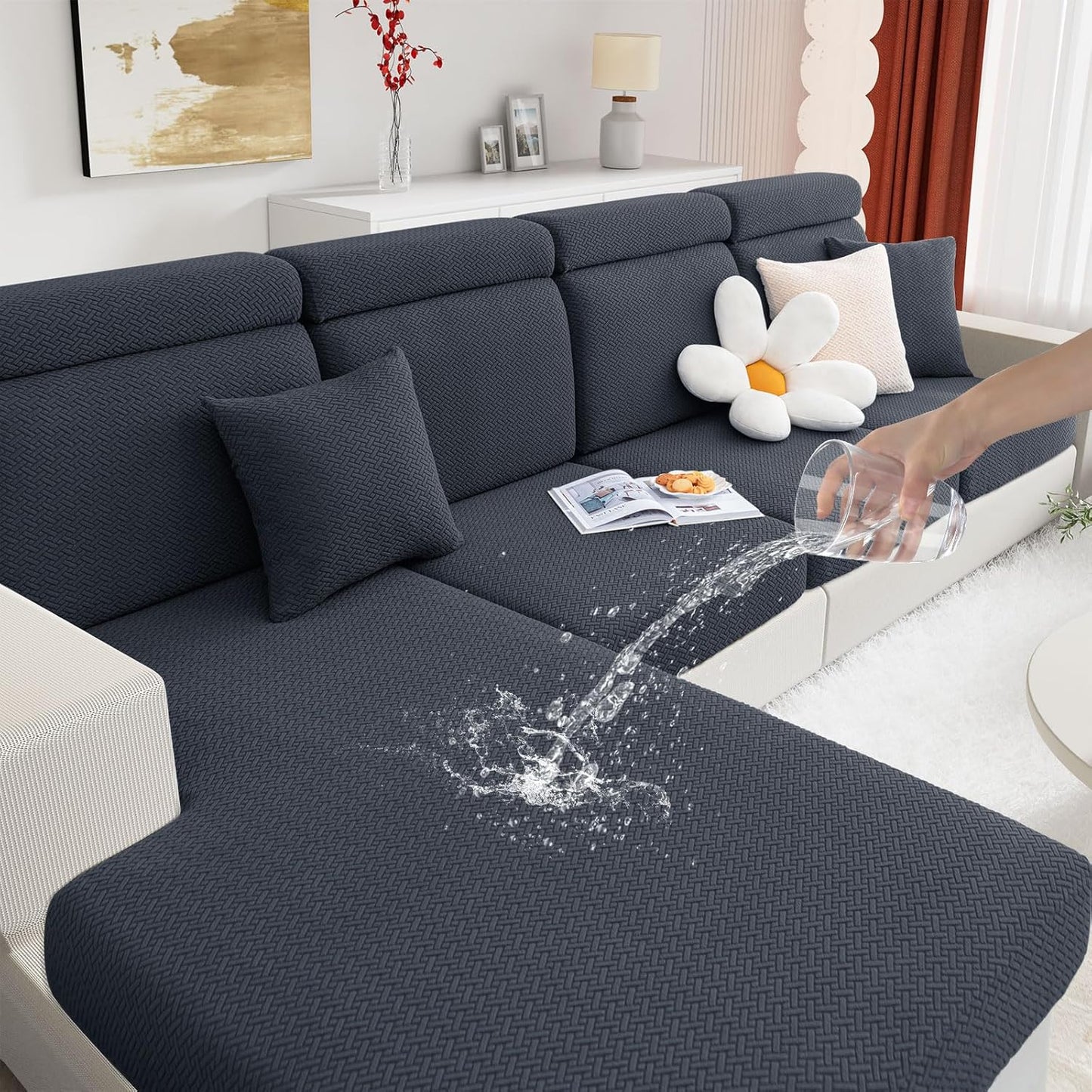 Waterproof Couch Cushion Covers for Pets, Soft Thick Jacquard