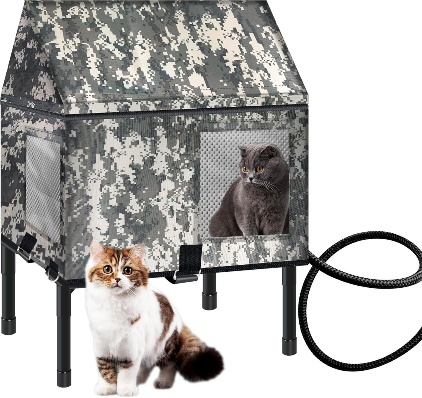 Elevated Weatherproof Heated Cat House for Outdoor Cats